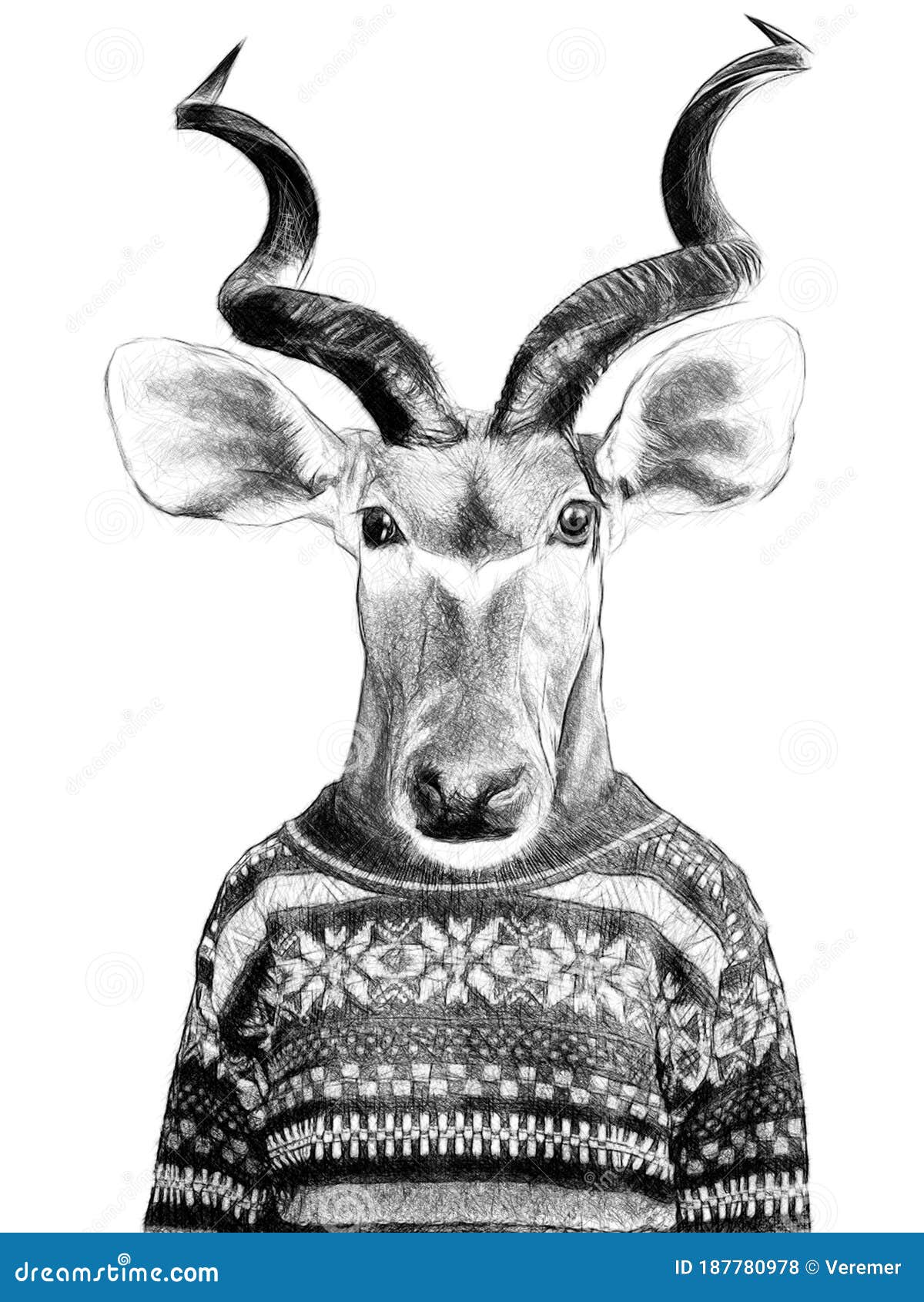 Animals in Clothes. People with Heads of Animals. Antelope. Concept