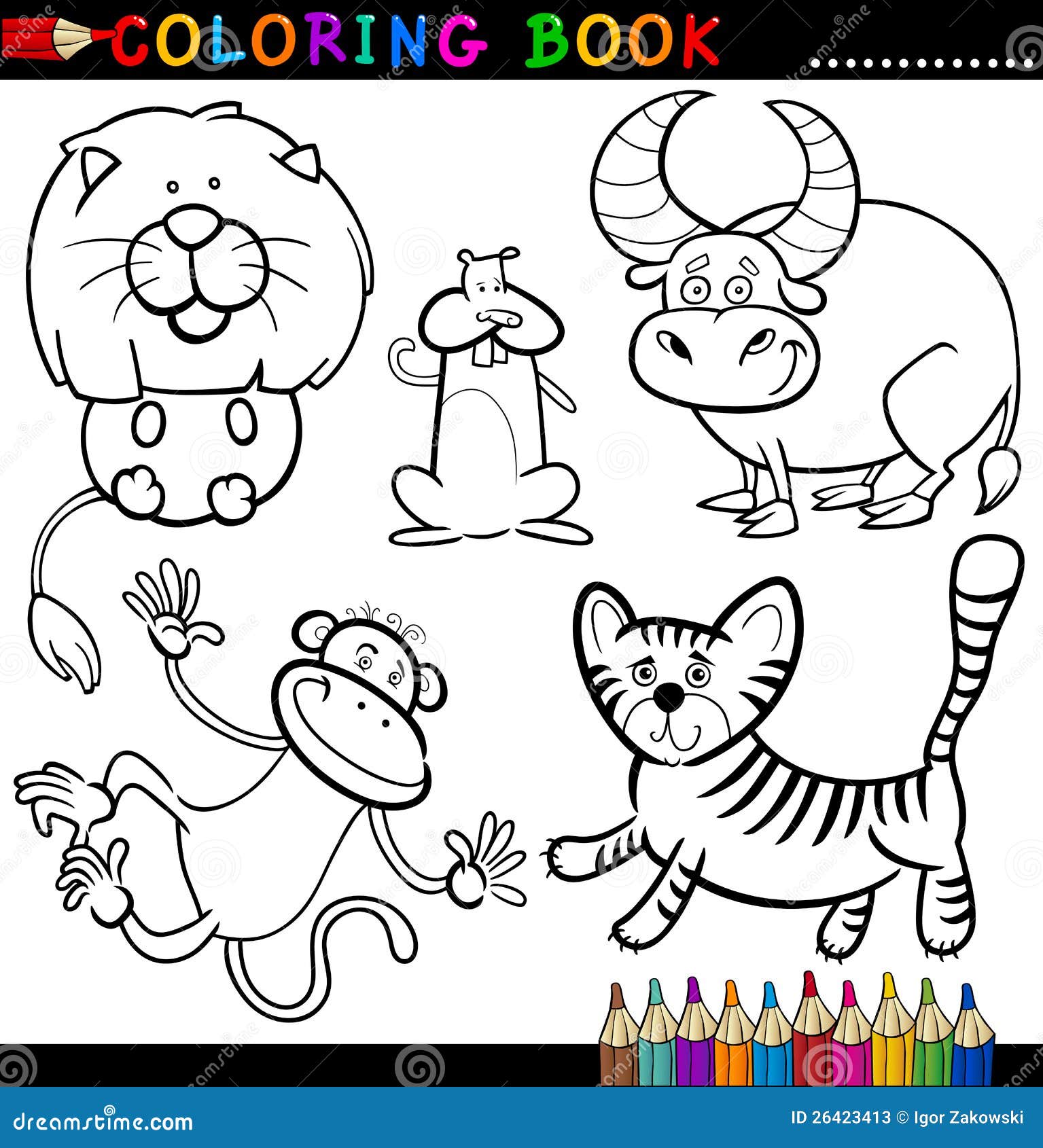 Animals for Coloring Book or Page Stock Vector - Illustration of black ...