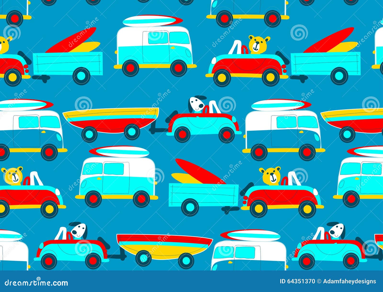 animals driving to the beach beep beep repeat pattern