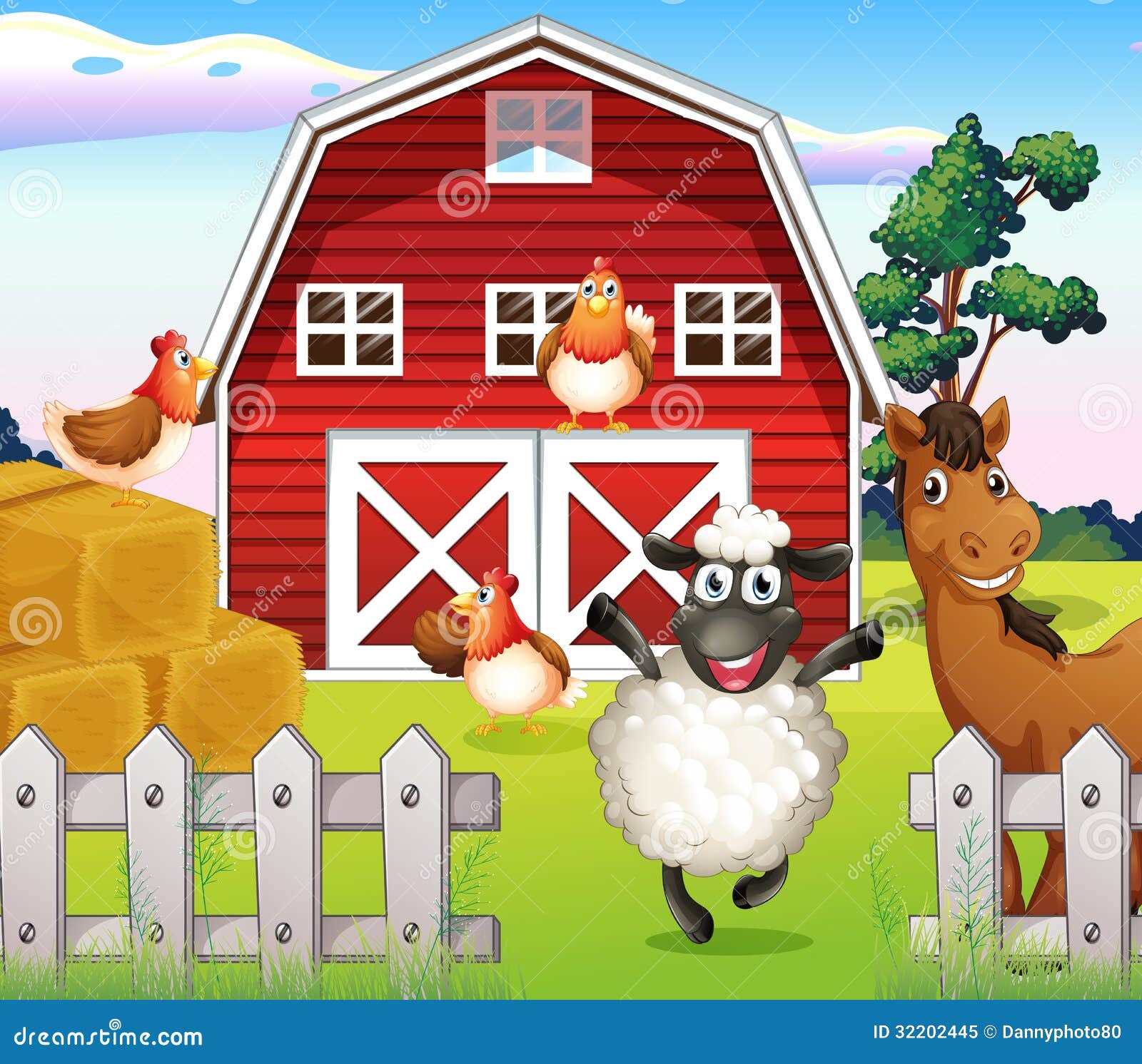 Animals at the Farm with a Barnhouse Stock Vector - Illustration of