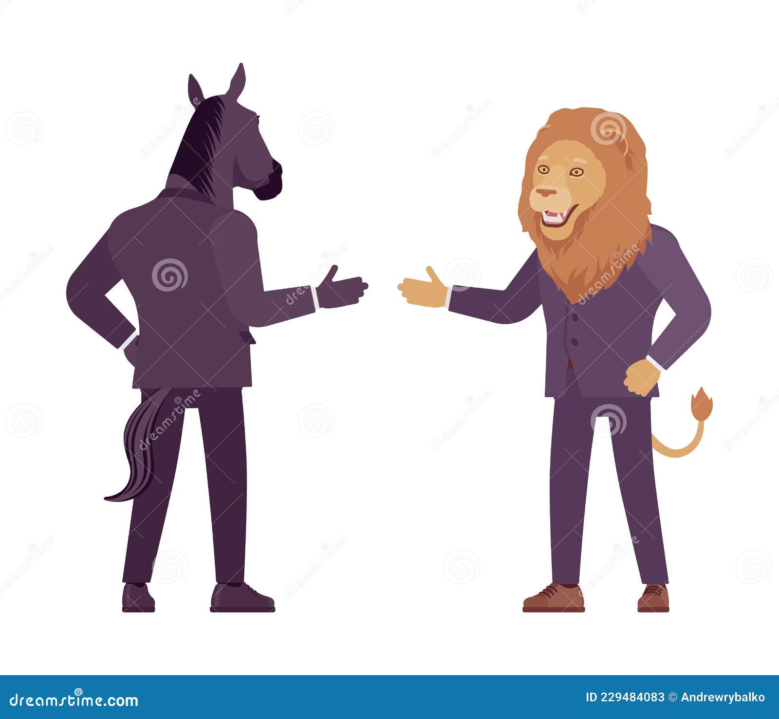 Animals, Horse, Lion Meeting To Greet, Reach Out Hand Shake Stock Vector -  Illustration of people, cartoon: 229484083