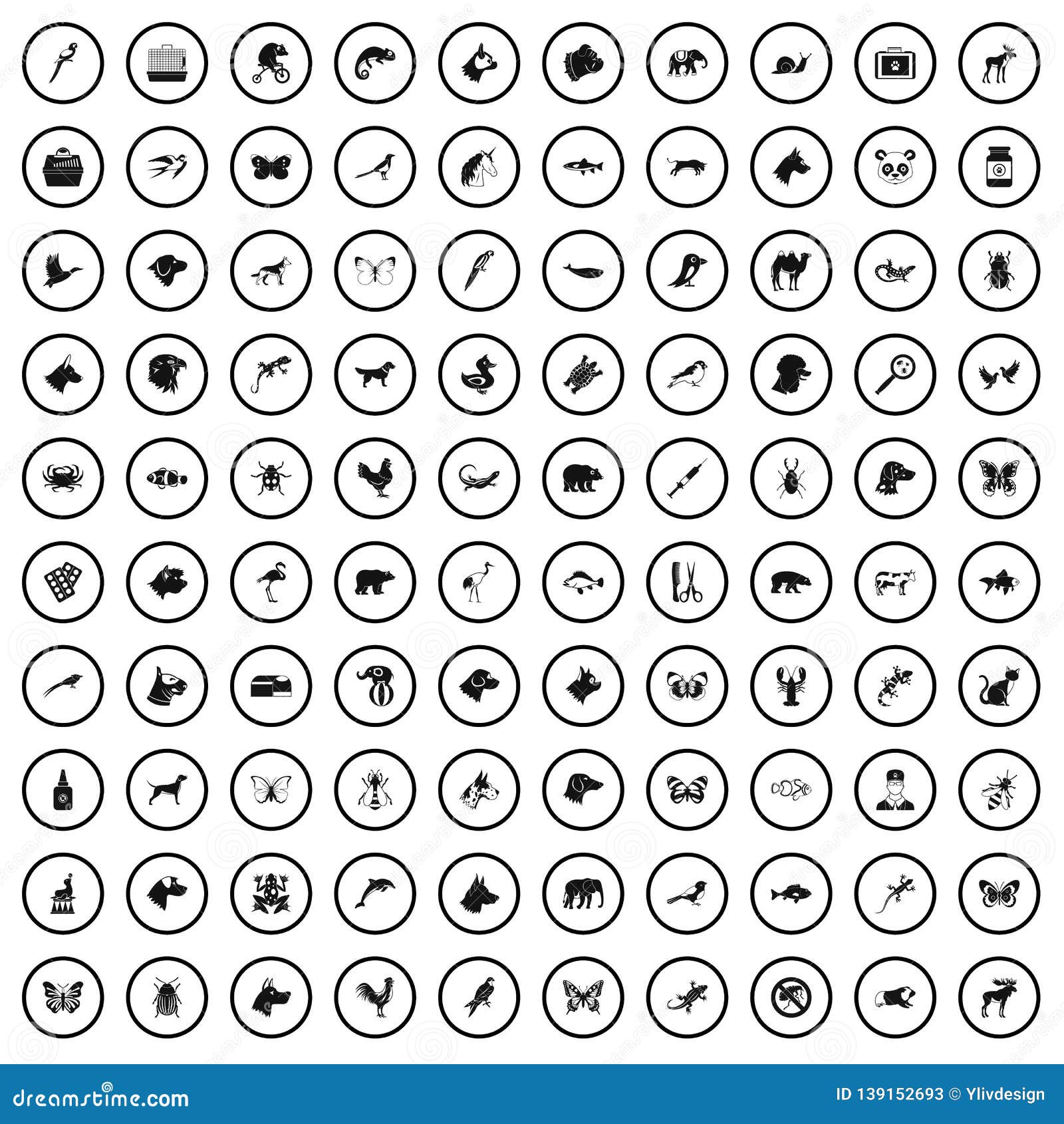 100 Animals Icons Set in Simple Style Stock Vector - Illustration of ...