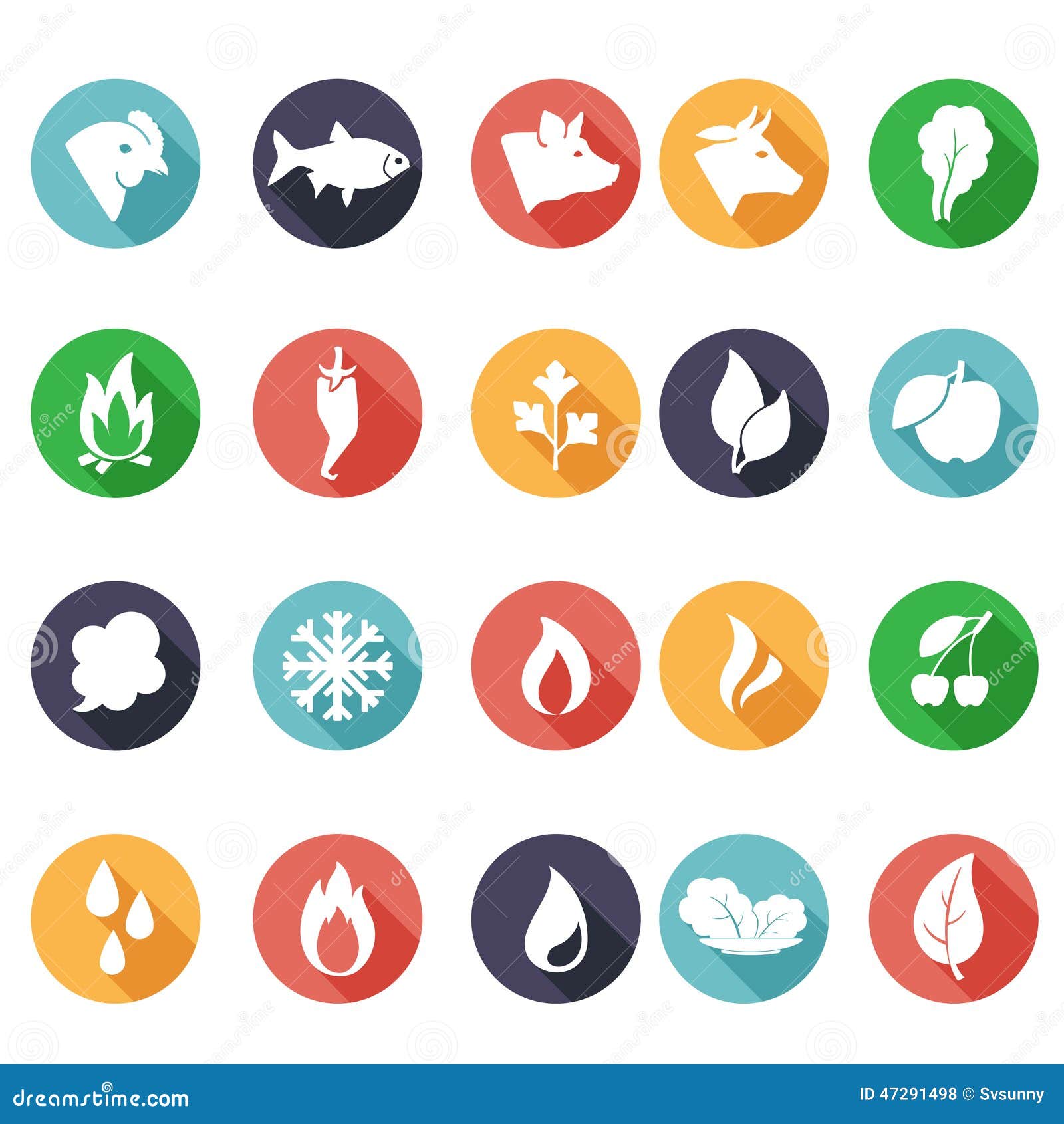 Animals, Leaves, Fire, Frost, Steam, Water Icons. Flat ...