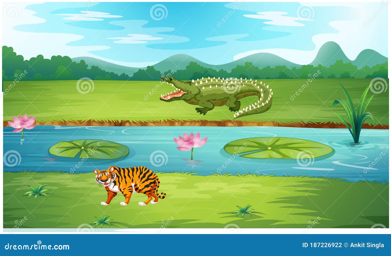 Animals are Living Near the River in the Forest Stock Vector - Illustration  of mammal, background: 187226922