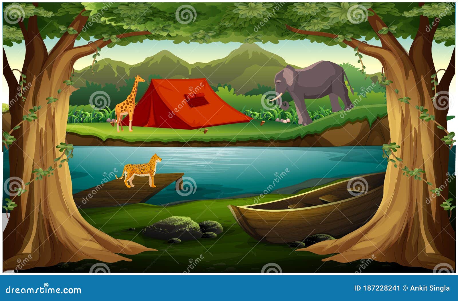 Animals are Living Near the River in the Forest Stock Vector - Illustration  of outside, animal: 187228241