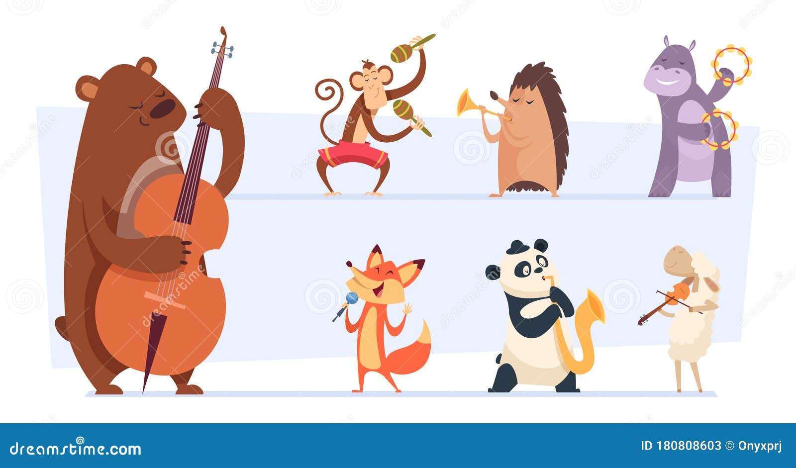 Animals Musicians. Wild Cartoon Zoo Animals with Musical Instruments Vocal  and Song Play Band with Guitar Violin Vector Stock Vector - Illustration of  cheerful, concert: 180808603