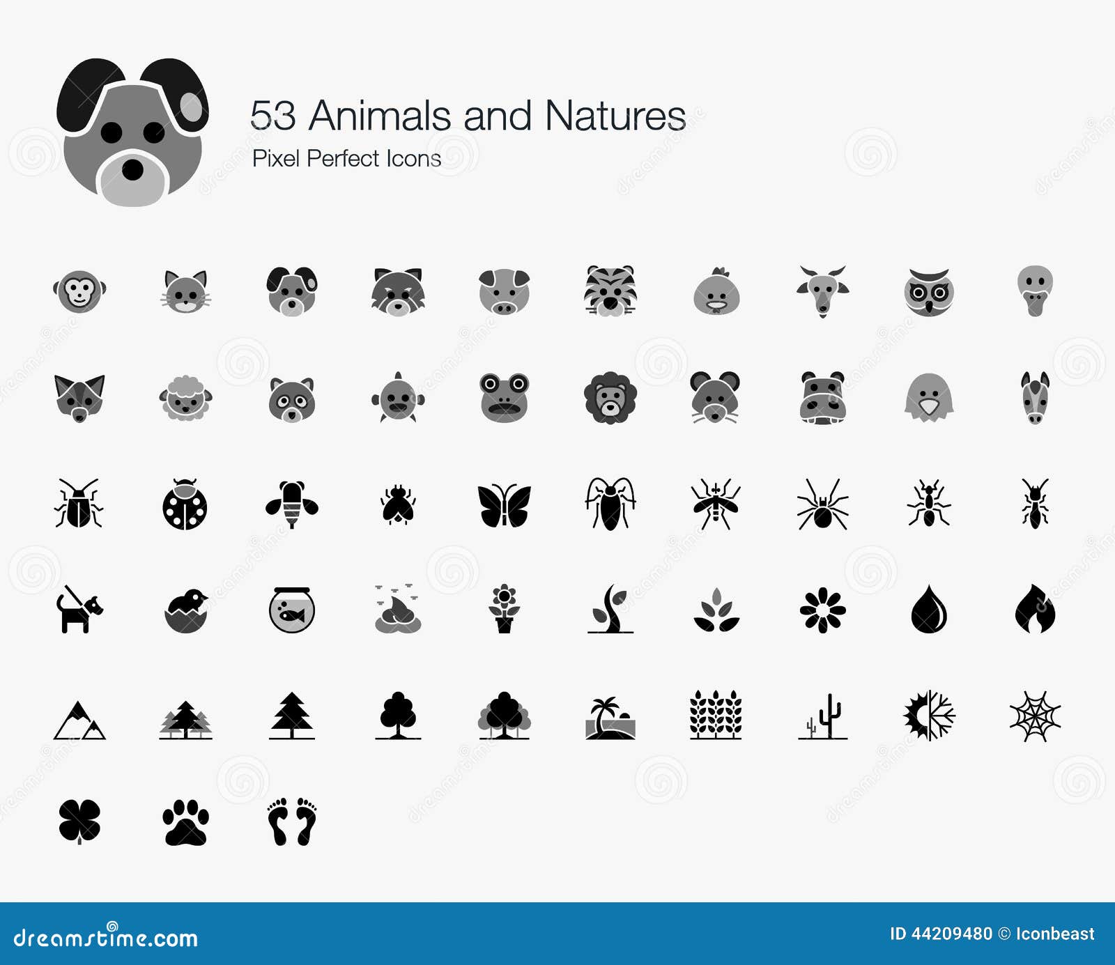 53 animals and natures pixel perfect icons