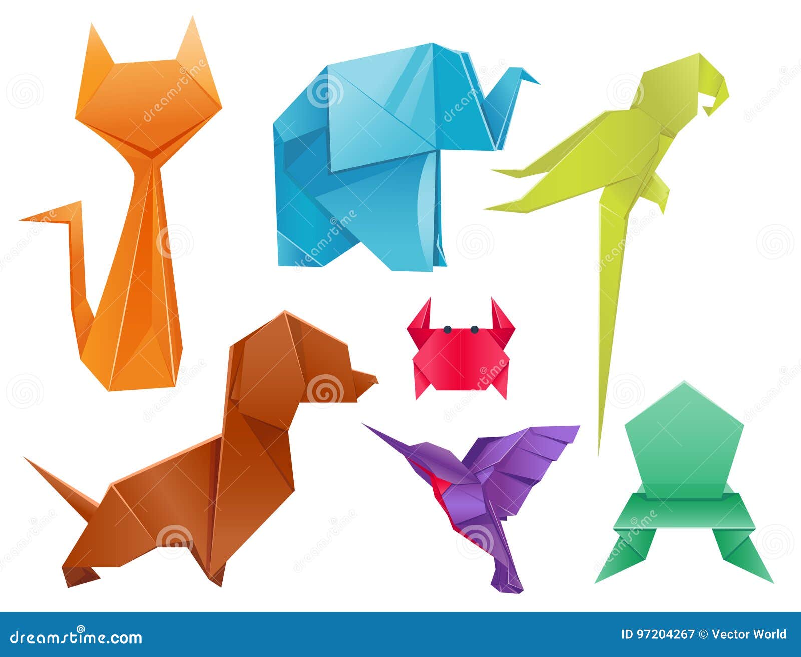 Animals Origami Set Japanese Folded Modern Wildlife Hobby Symbol Creative  Decoration Vector Illustration. Stock Vector - Illustration of geometric,  origami: 97204267