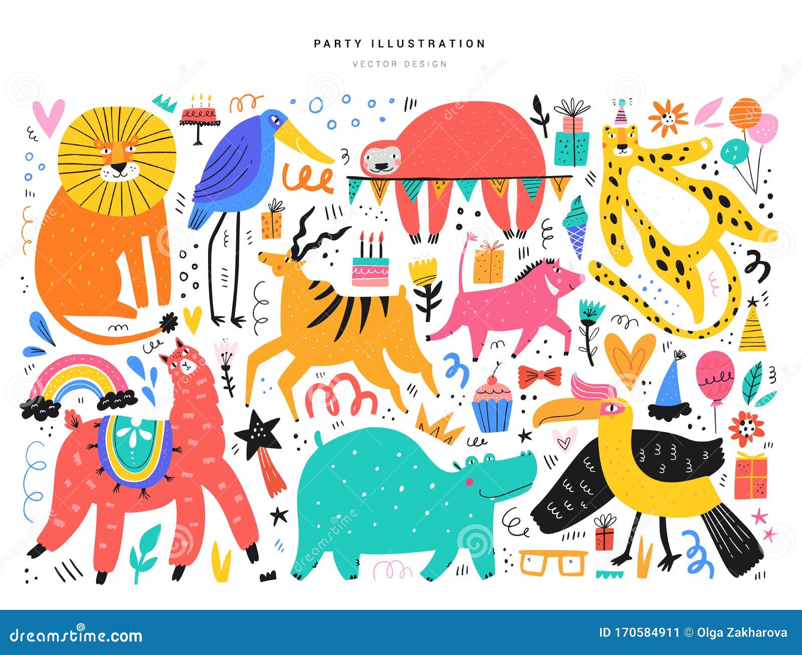 Animals and Party Symbols Vector Illustrations Set Stock Vector - Illustration of hand, icecream: 170584911 Animals and Party Symbols Vector Illustrations Set Stock Vector - Illustration of hand, icecream: 170584911
