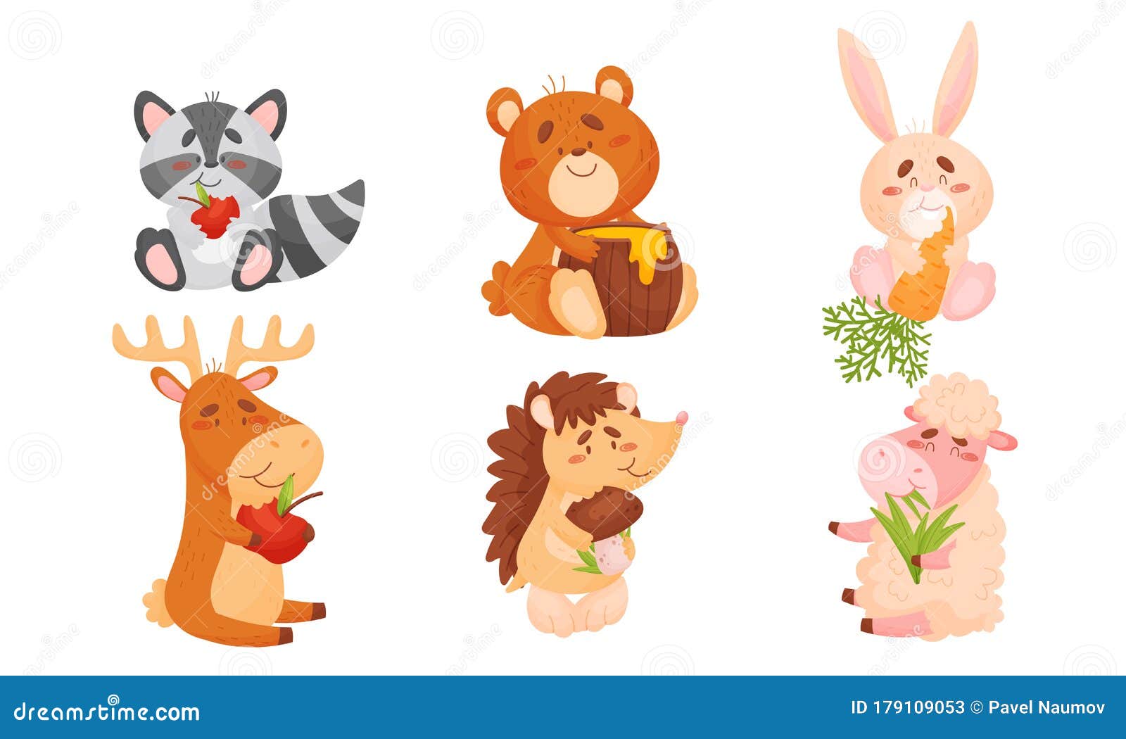 Animals Sitting and Eating Fruit and Vegetables Vector Set Stock Vector -  Illustration of animal, food: 179109053