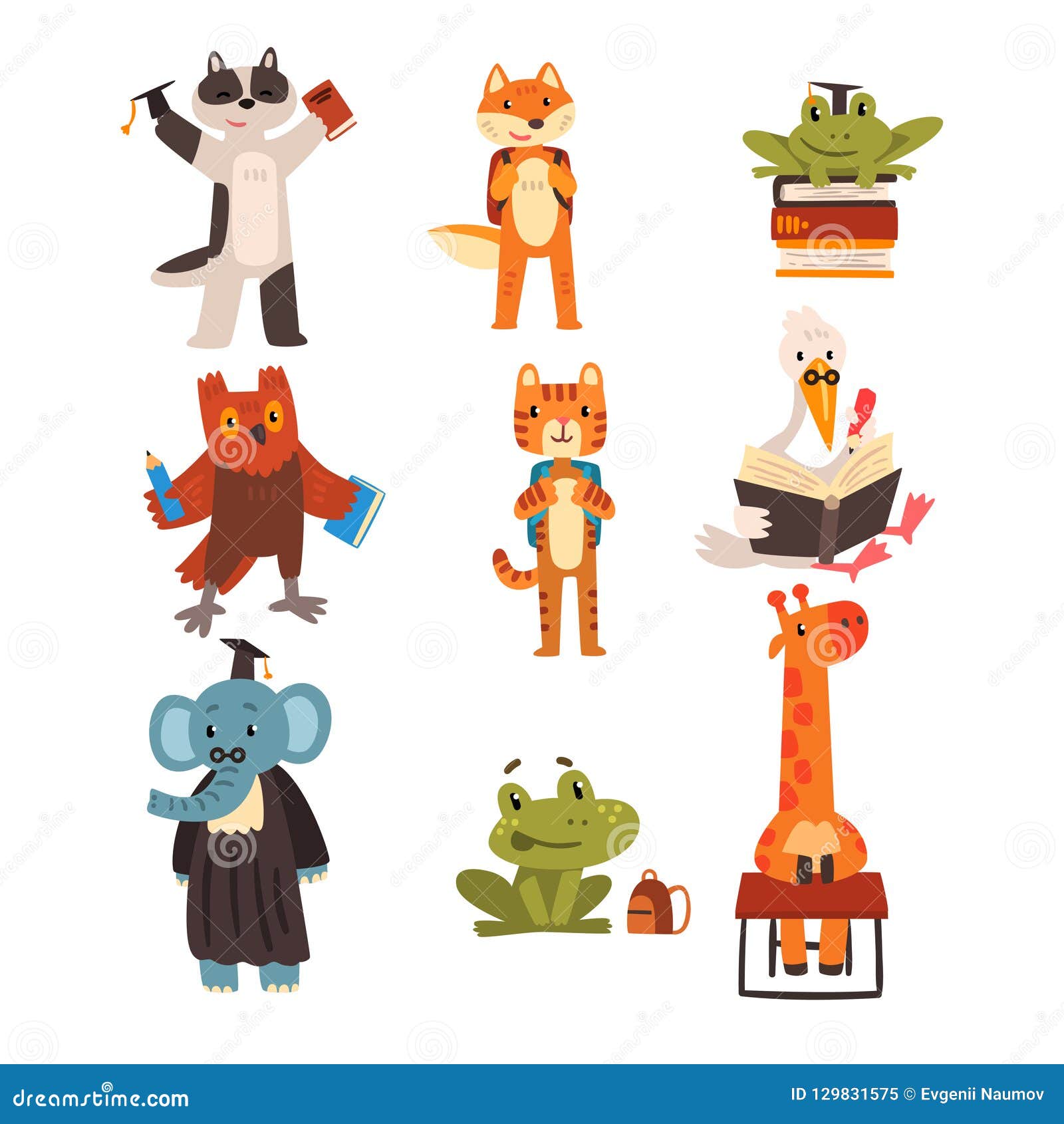 Animals Studying and Reading Books Set, Cute Animals Kids Cartoon Characters,  School Education and Knowledge Concept Stock Vector - Illustration of  collection, color: 129831575