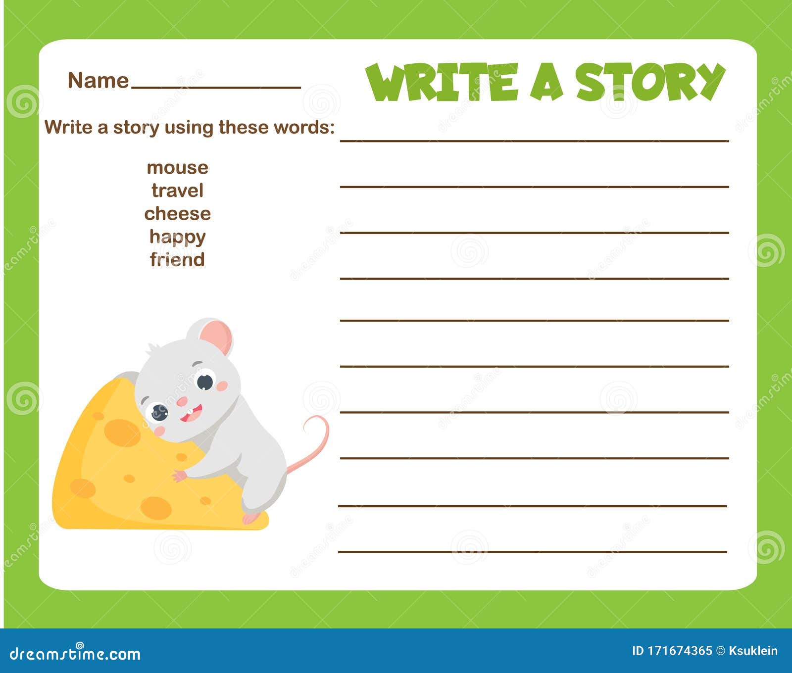 Animals Theme Writing Prompt For Kids Blank. Educational Children