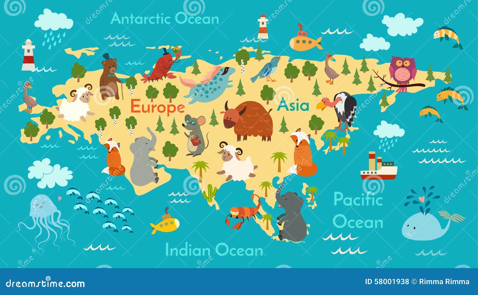 animals world map, eurasia