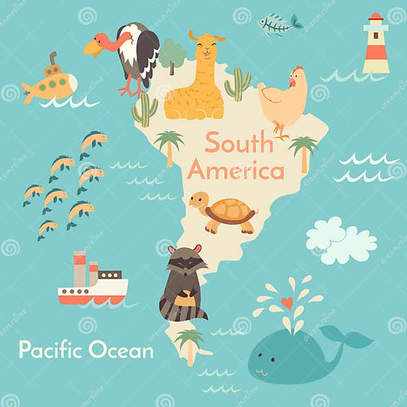 Animals World Map, Sorth America Stock Vector - Illustration of ...