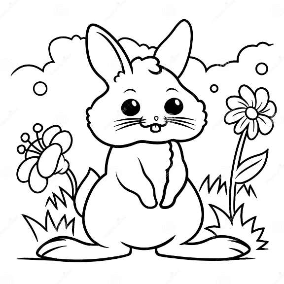 Rabbit Cartoon Coloring Page Vector Stock Vector Illustration of