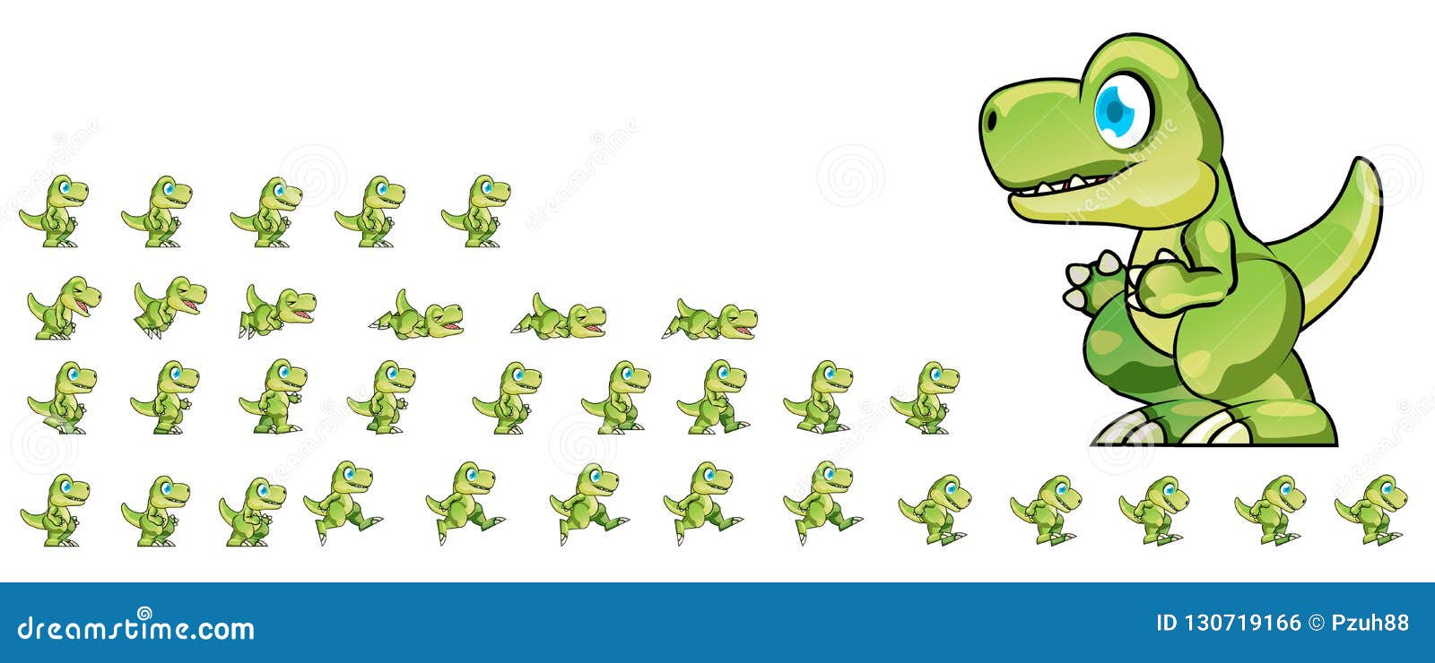 Animated Dino Game Character Sprite Stock Vector - Illustration of chibi,  green: 130719166