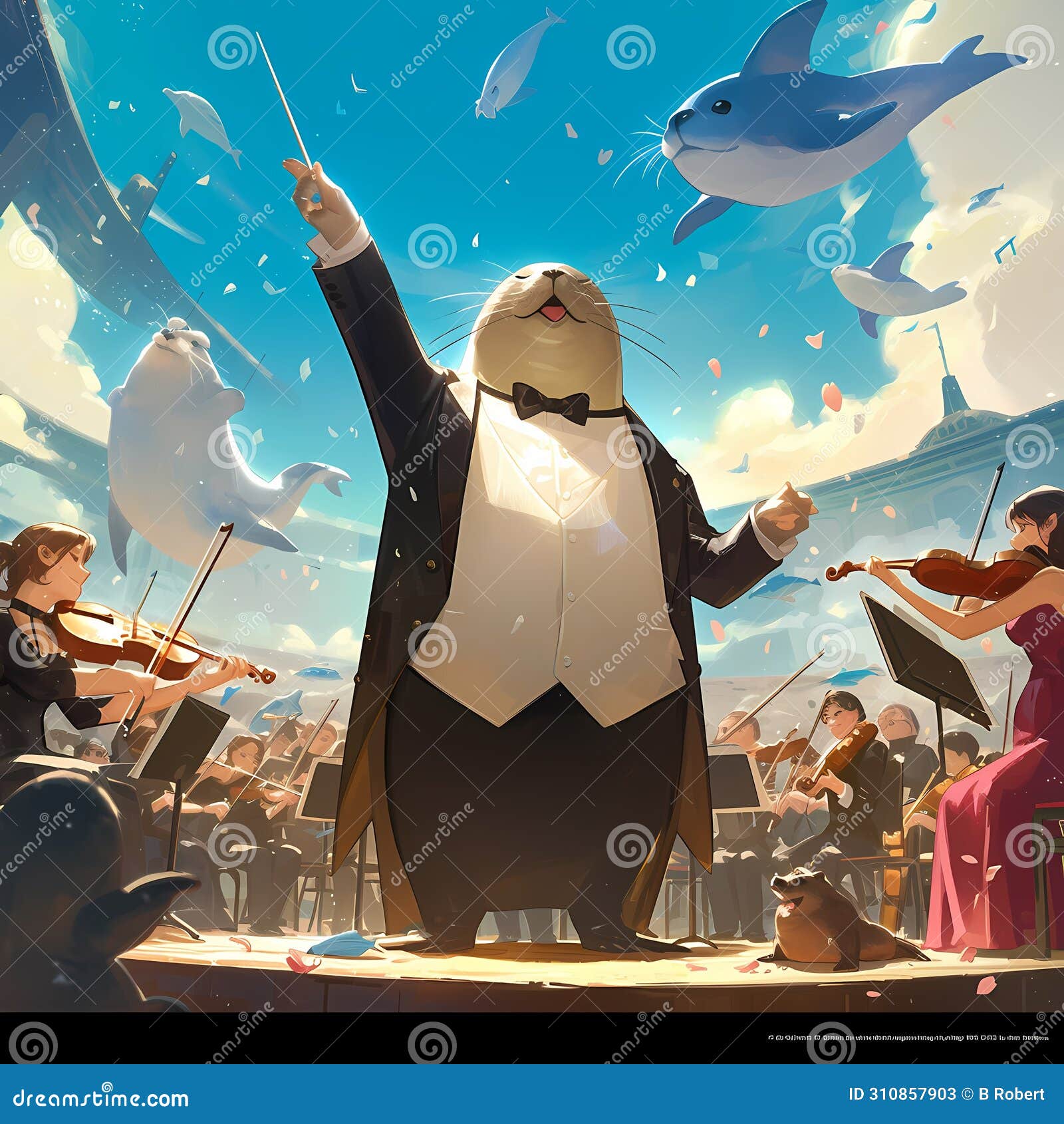 animated orchestral performance with pirate whale maestro