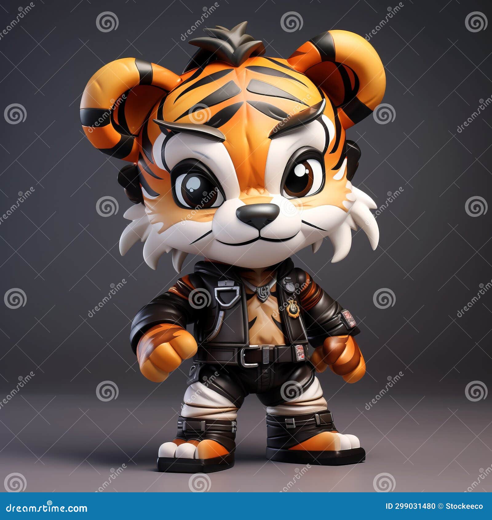 edgy caricature tiger toy 3d model with anime-inspired 