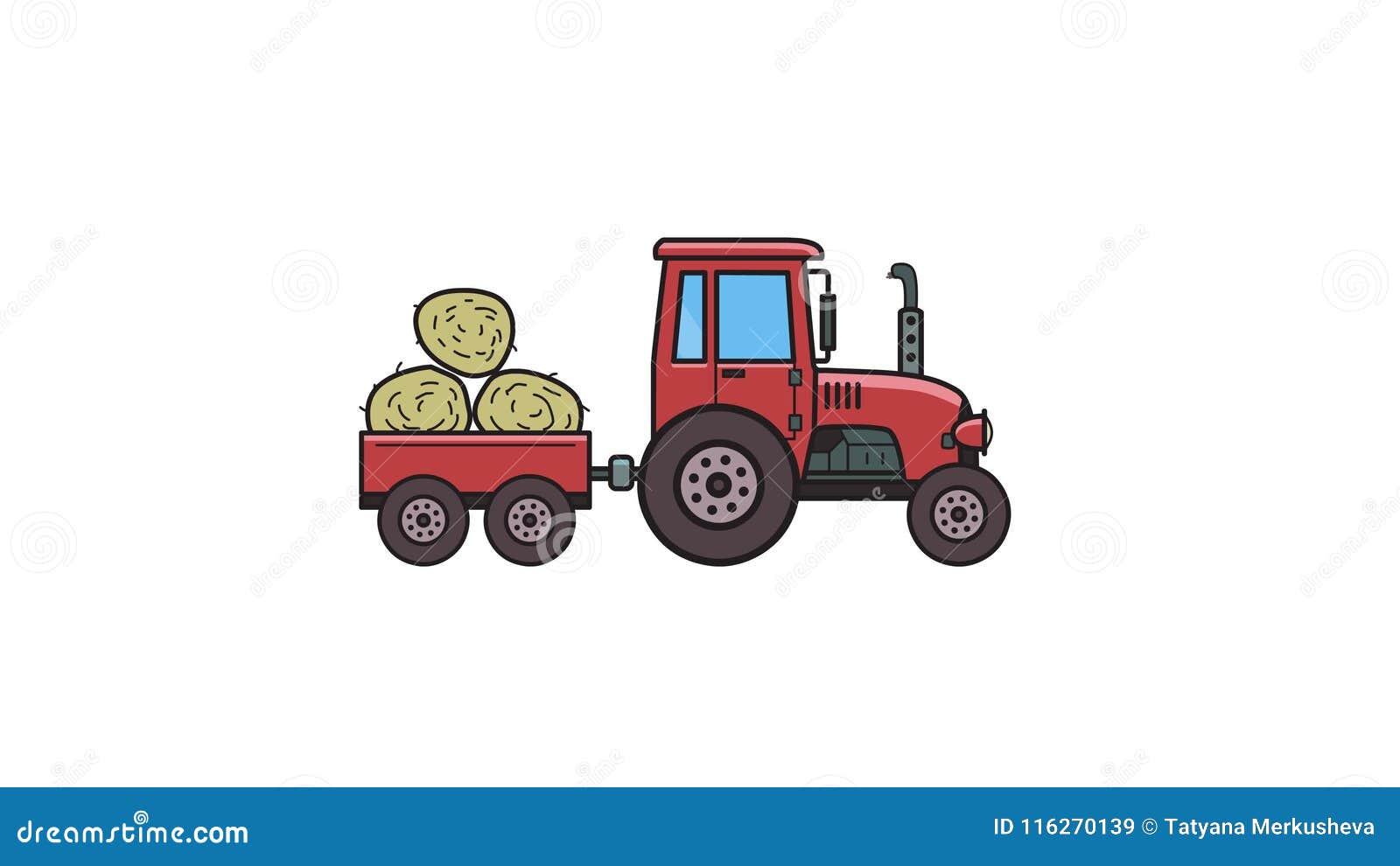 Animated Tractor with Trolley Full of Hay. Moving Farm Vehicle, Side View.  Flat Animation. Isolated on White Background. Stock Video - Video of  equipment, object: 116270139