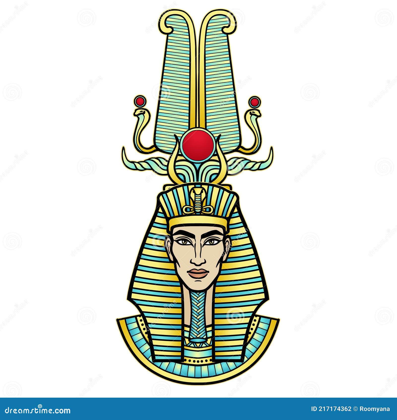 Couscous Ademen Rendezvous Animatieportret Egyptische Man in Een Gestreepte Sjaal En Een Goddelijke  Kroon. Vector Illustratie - Illustration of amenhotep, egyptisch: 217174362