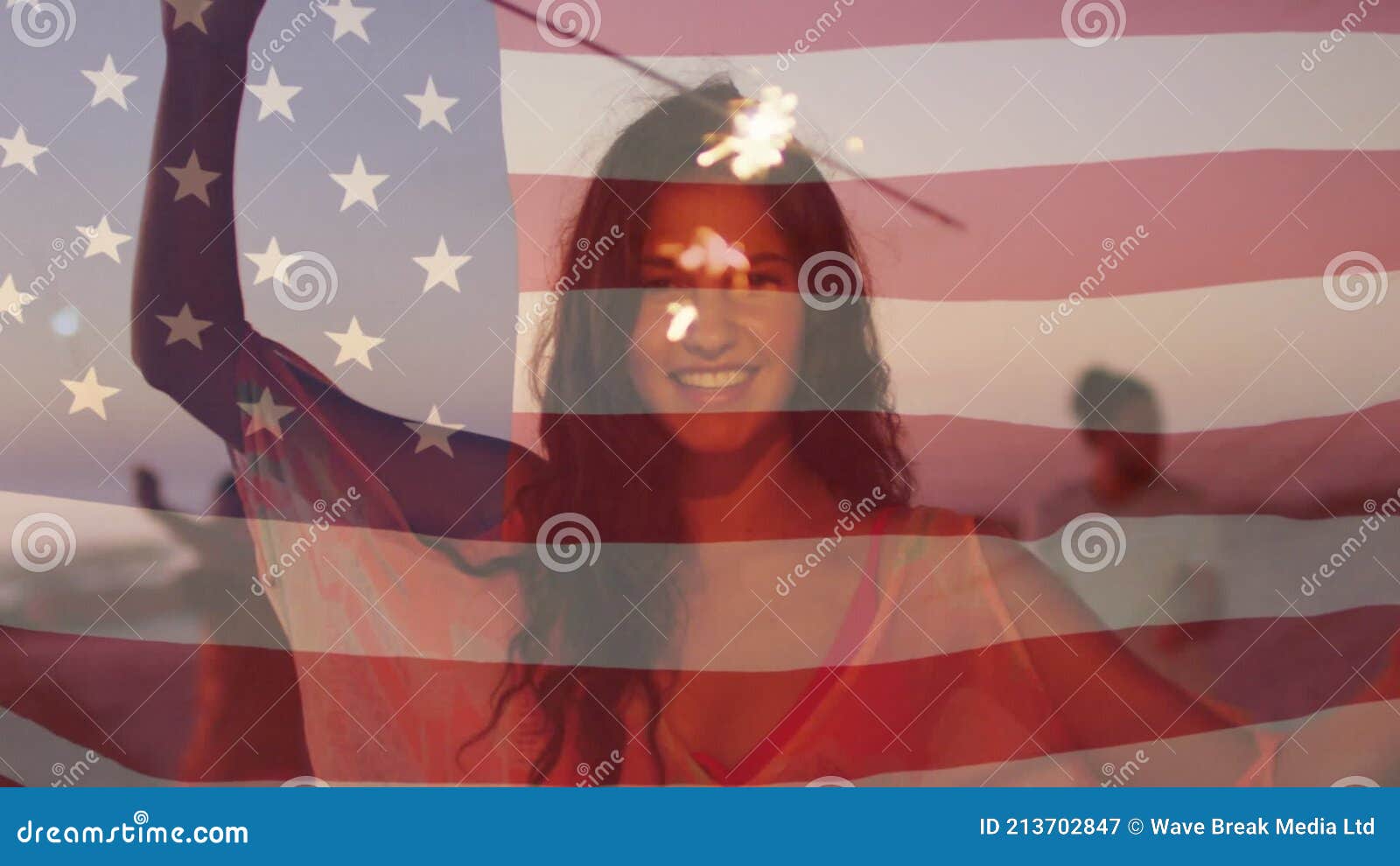 Animation of American Flag Waving Over Group of Woman Holding Sparkler on  Beach Stock Video - Video of sparkler, waving: 213702847