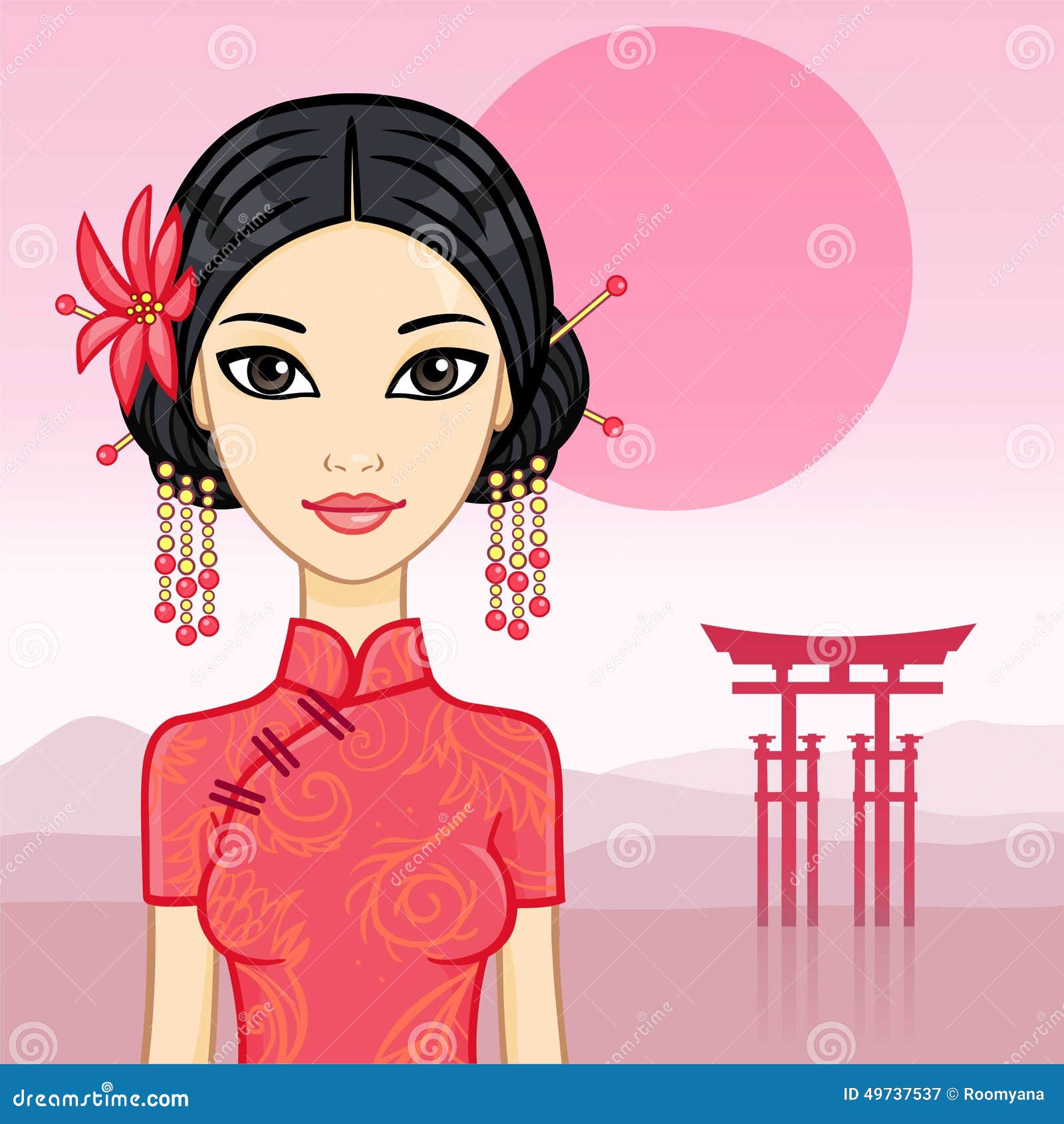 Animation Beautiful Chinese Girl Stock Vector - Image 