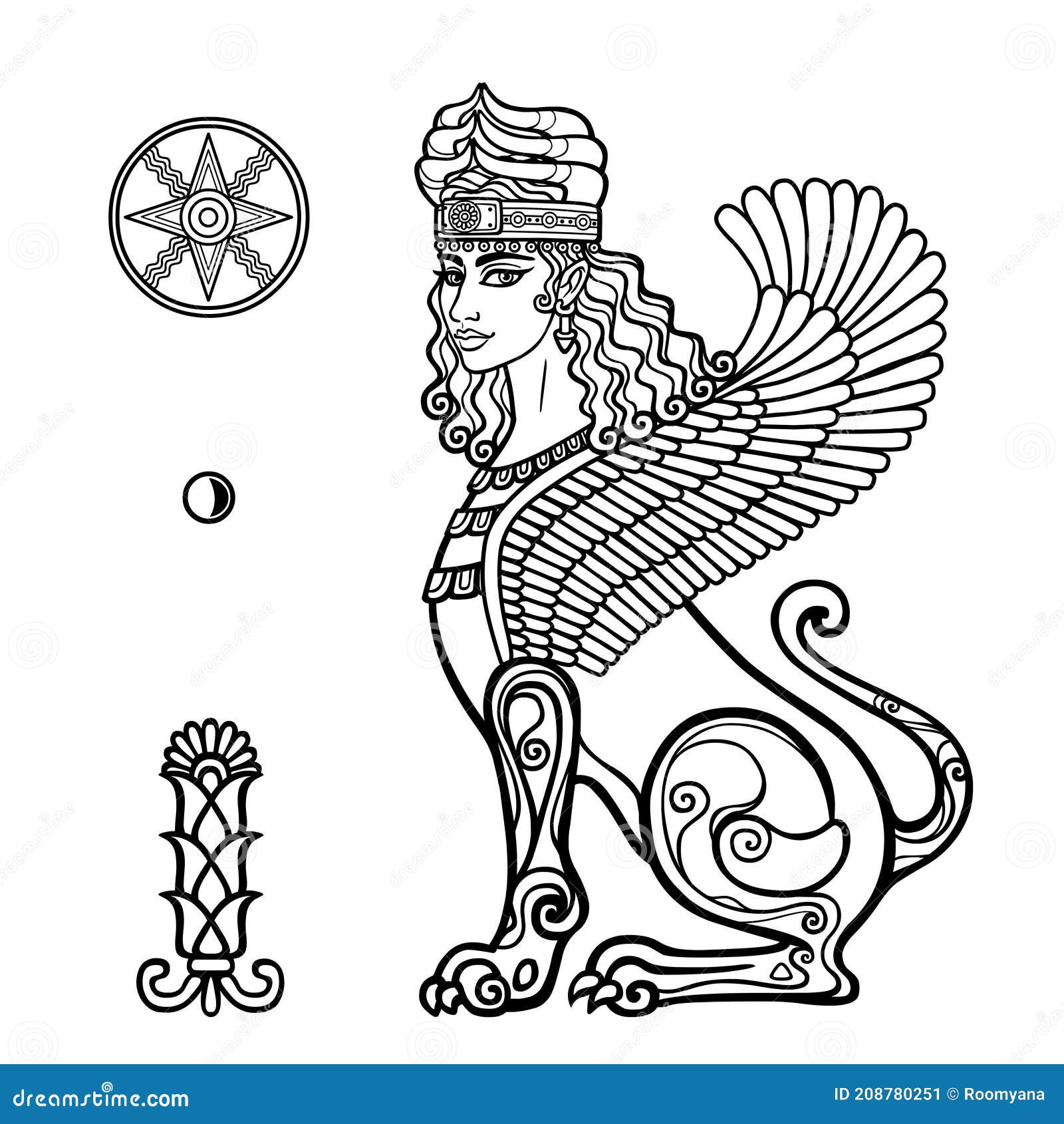 Animation Drawing: Sphinx Woman with Lion Body and Wings a Character in  Assyrian Mythology. Ishtar Astarta Inanna Stock Vector - Illustration of  cartoon, drawing: 208780251