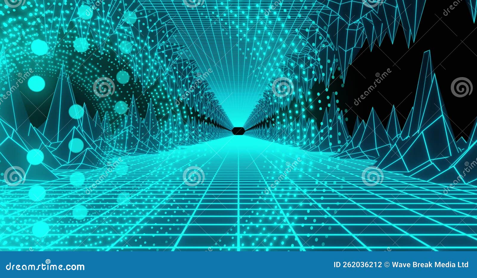 Animation of Flashing Green Lights Pattern and Digital Tunnel on Black Background Stock Footage