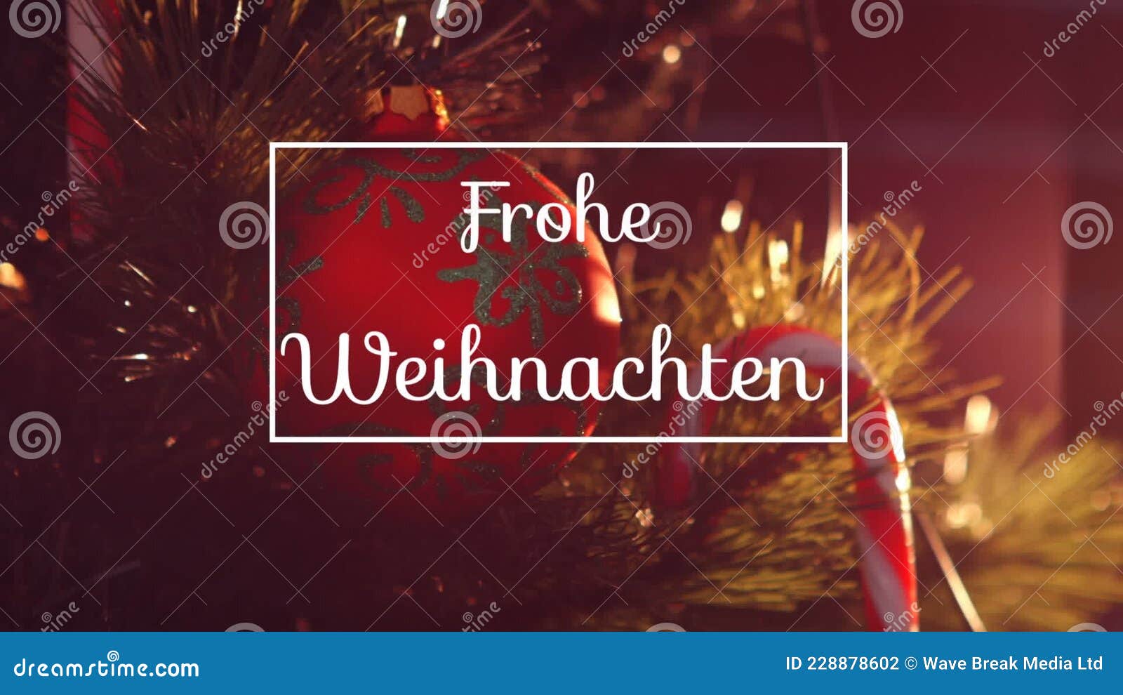 Animation of Frohe Weihnachten Greeting Text in Frame Over Christmas