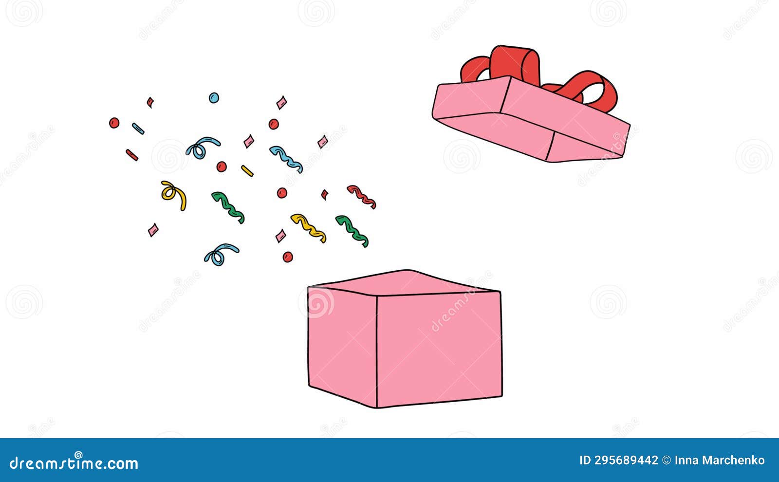 Animation Gift Box with Confetti. Flat Style. Present Package with