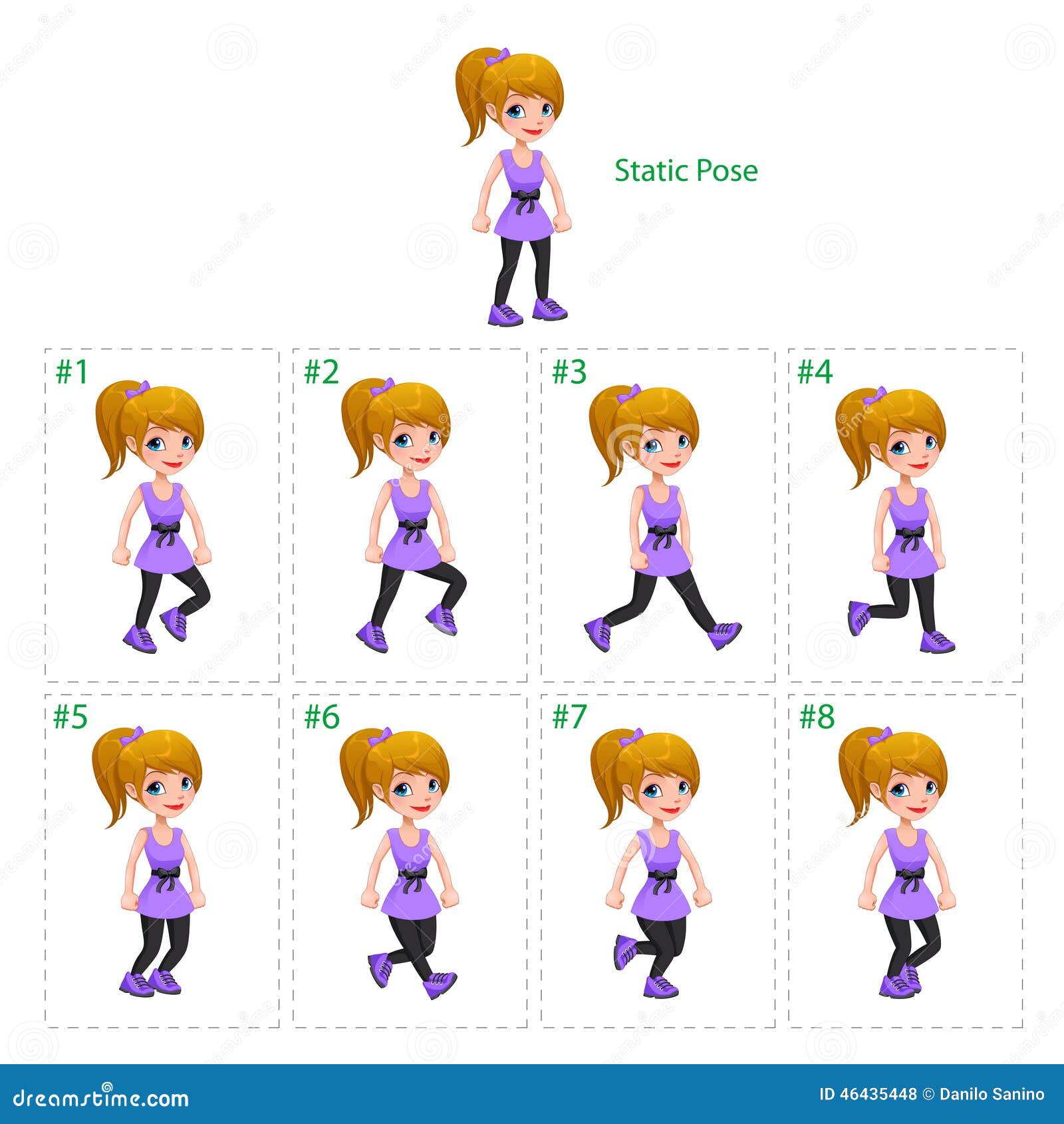 Animation of girl walking. stock vector. Illustration of comic - 46435448