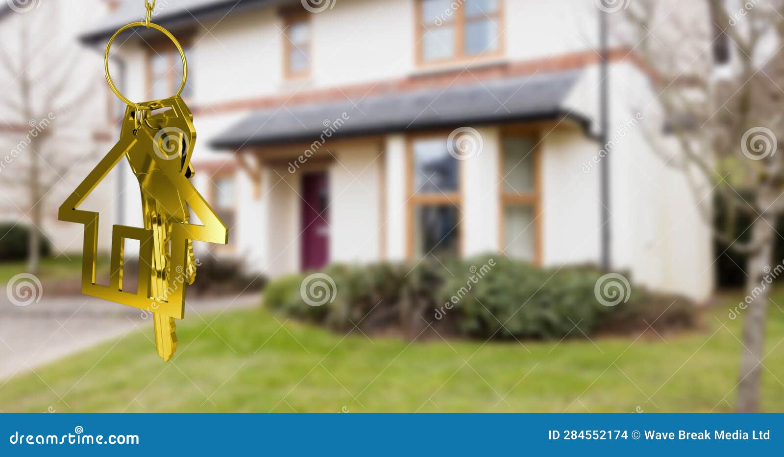 Animation of Gold House Keys and Key Fob Over House Stock Footage