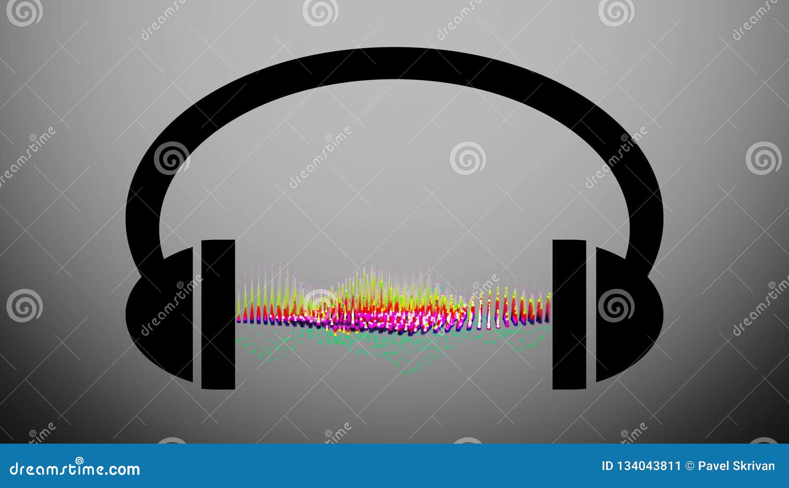 Animation of Headphones with Graphic Equalizer.Music Notes Flying from