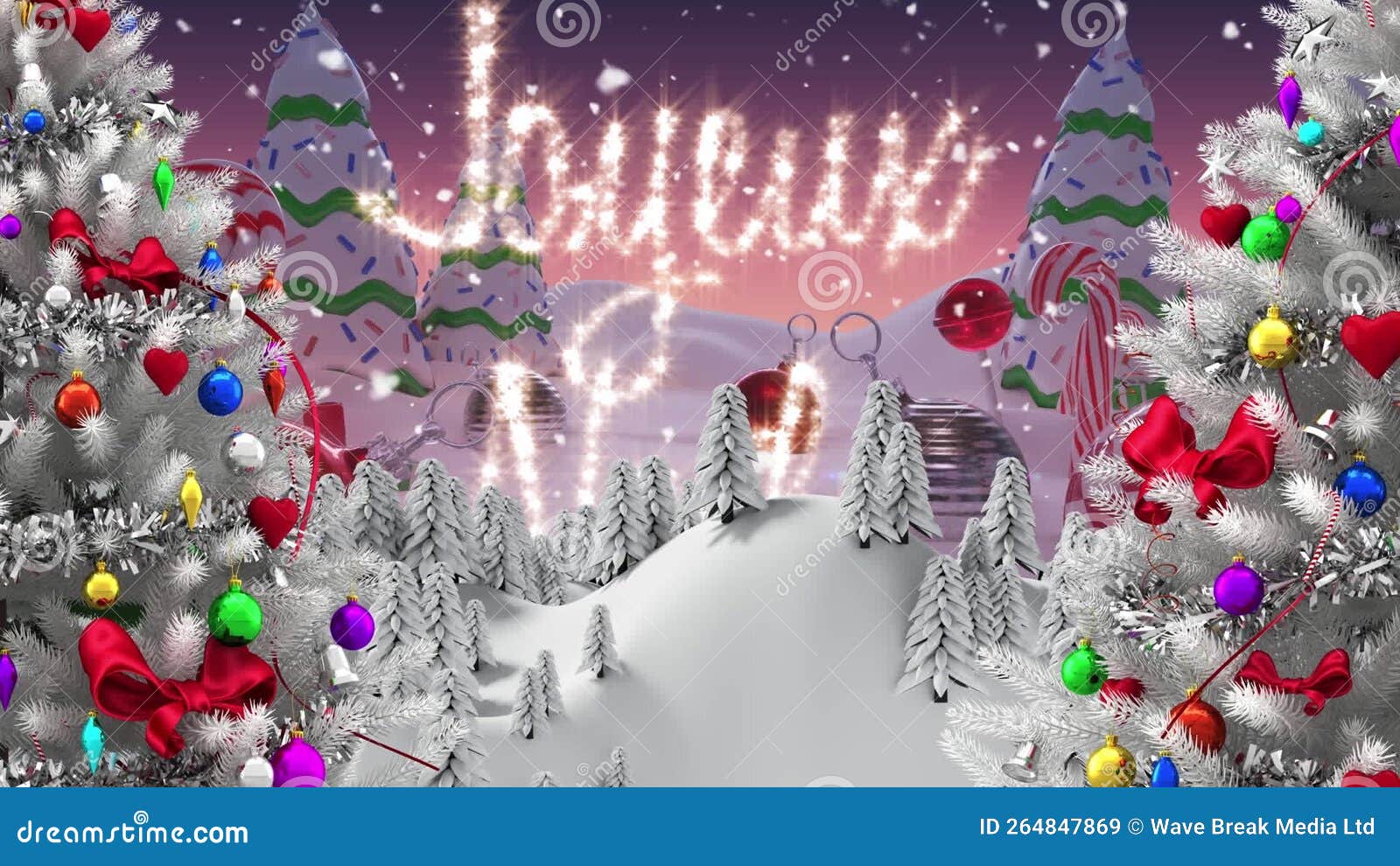 Animation of Joyeux Noel Text Banner and Snow Falling Over Winter