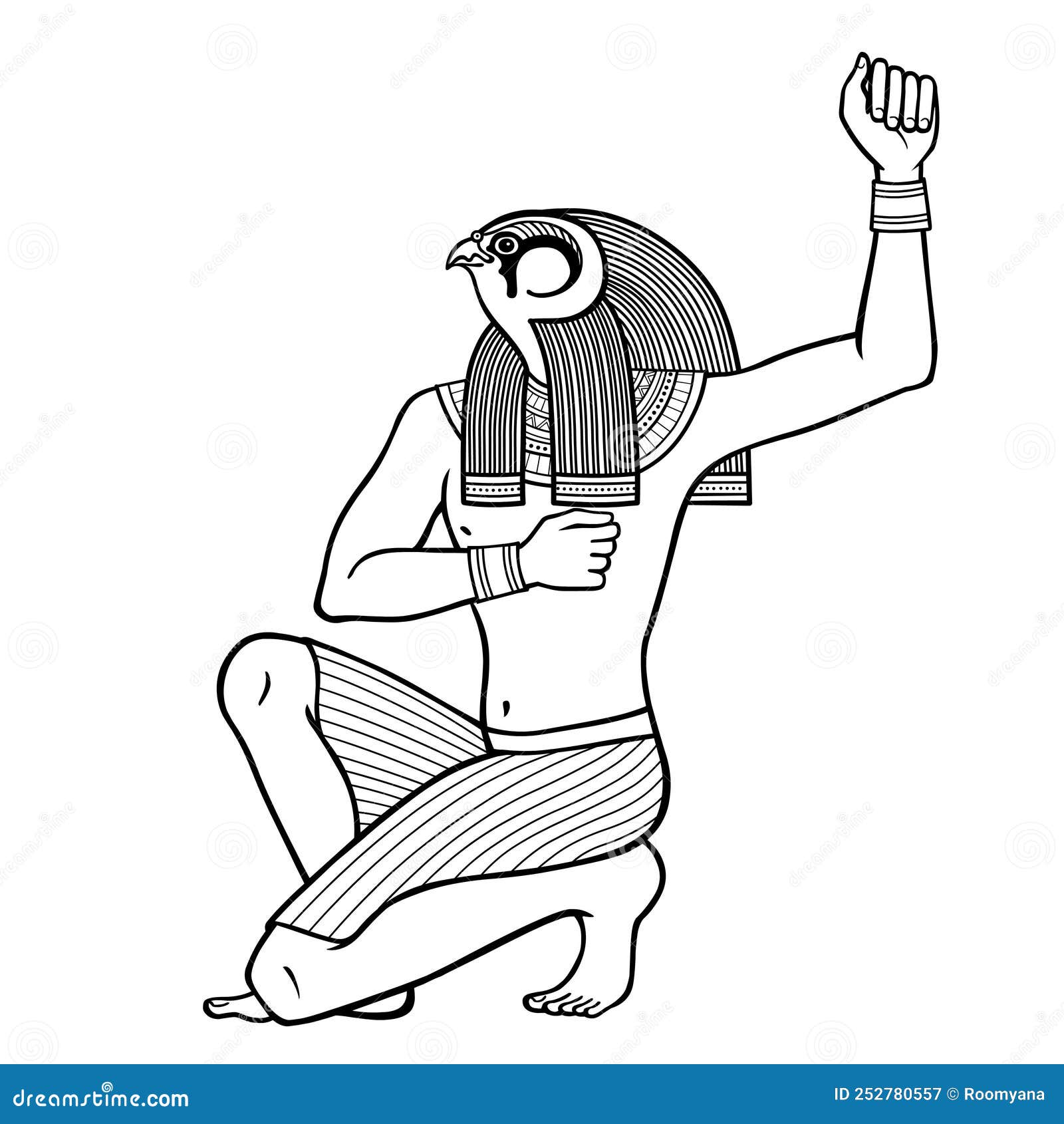 animation portrait: ancient egyptian god horus in  guise of falcon. view profile.
