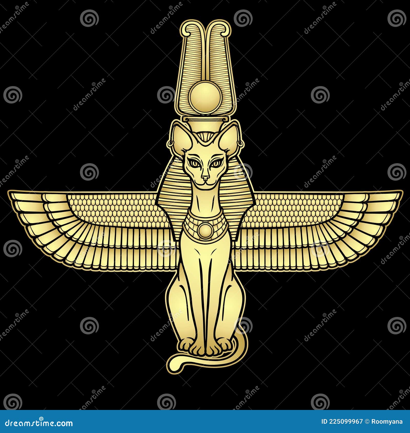 Animation Portrait Ancient Egyptian Goddess Bastet Bast. Sacred Winged ...