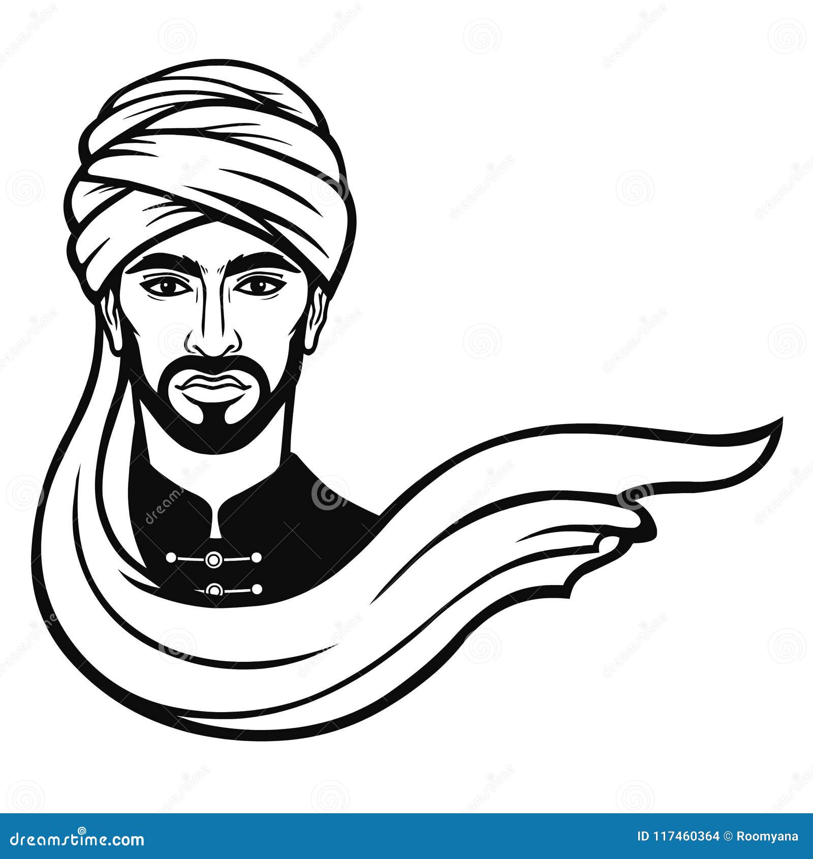 Animation Portrait of the Arab Man in a Turban. Stock Vector - Illustration  of beautiful, circle: 117460364