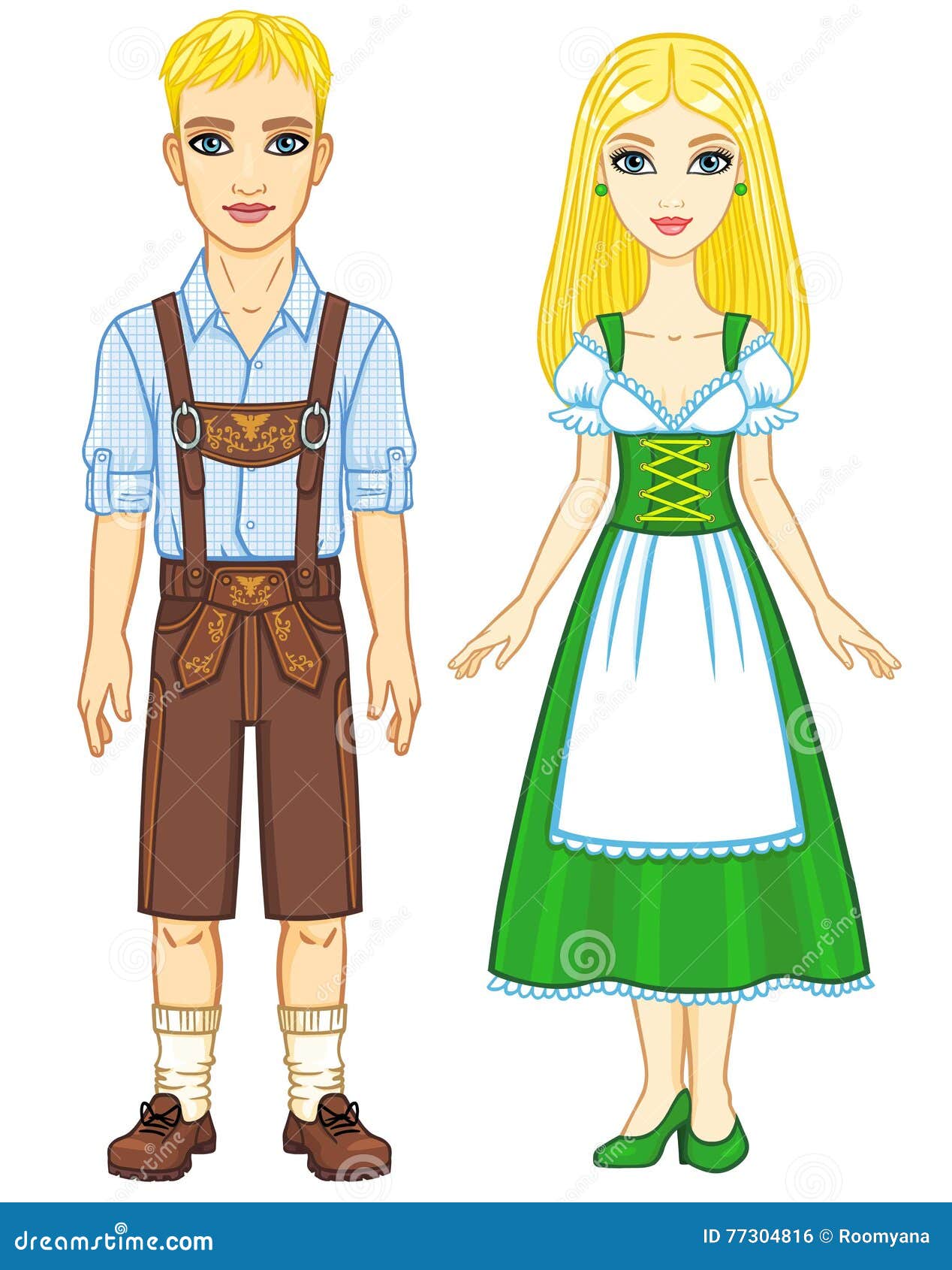 animation portrait of the bavarian family ancient traditional clothes.