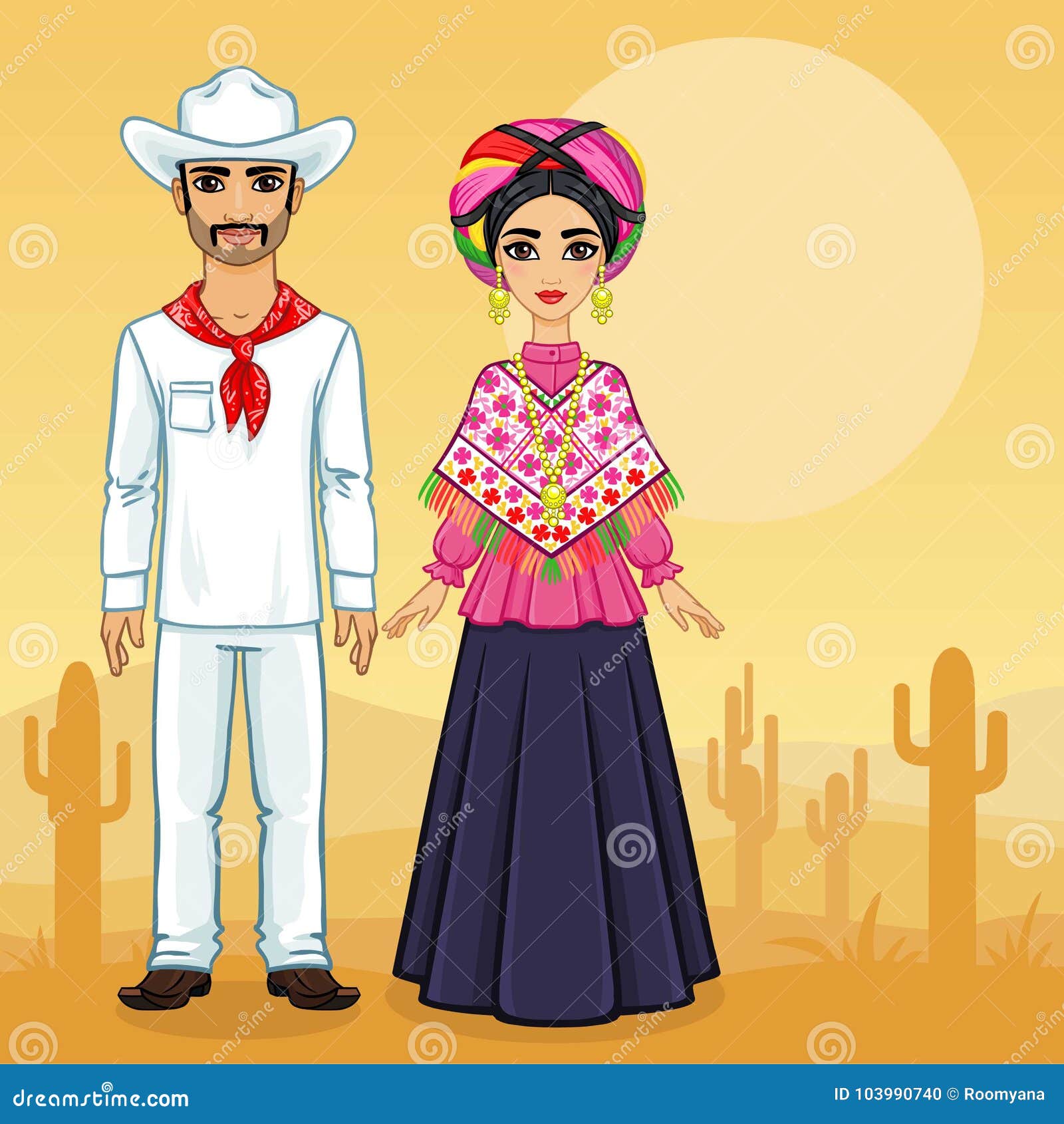 Animation Portrait of the Mexican Family in Ancient Clothes. Full ...