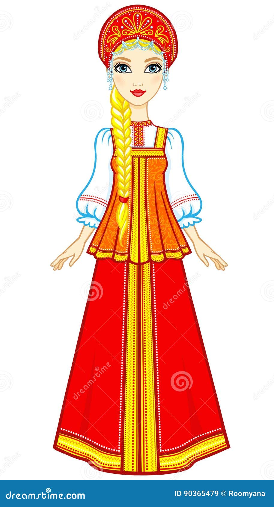 Animation Portrait Of The Russian Girl In Ancient Clothes. Stock Vector ...