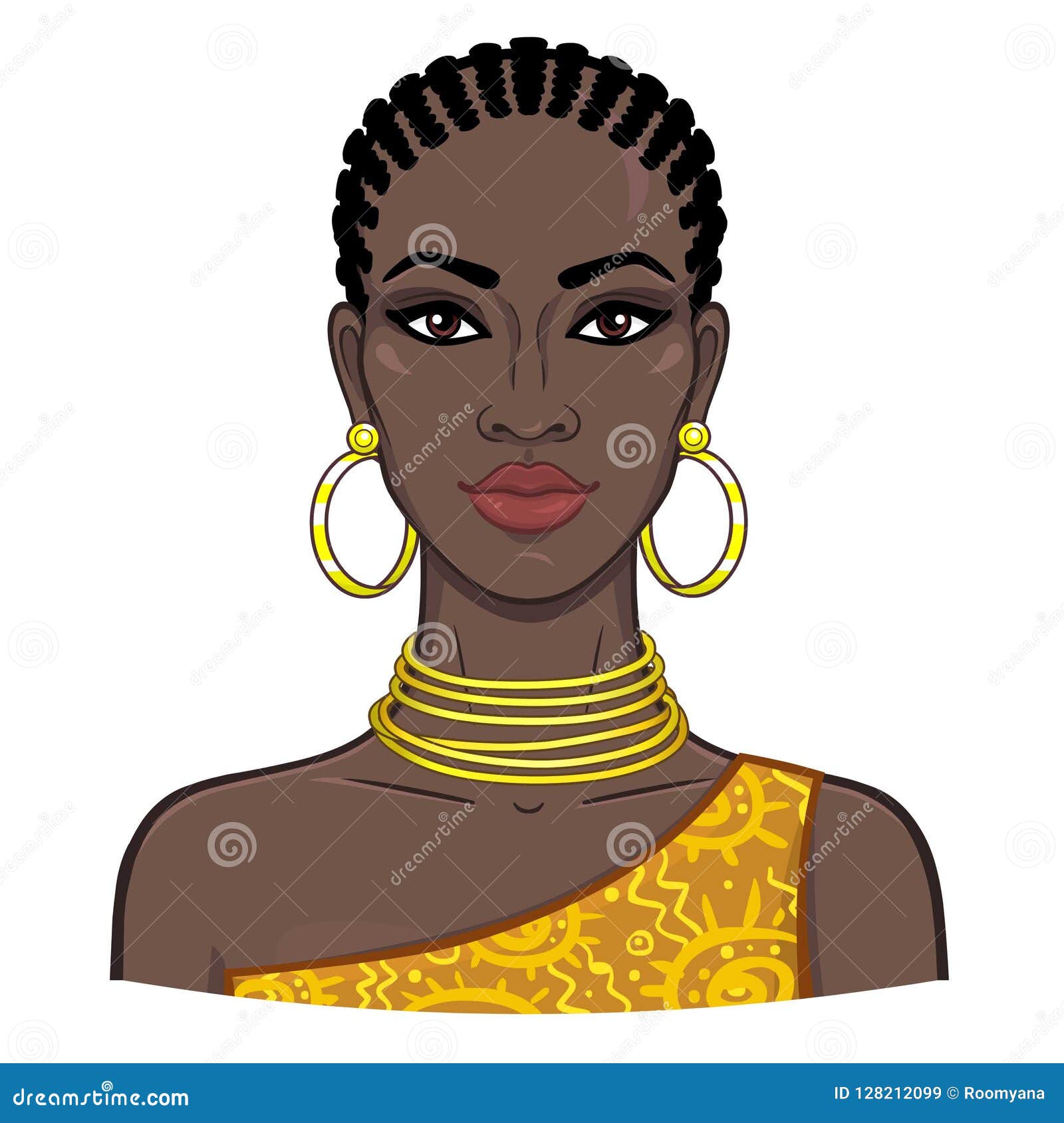 animation portrait of the young beautiful african woman.