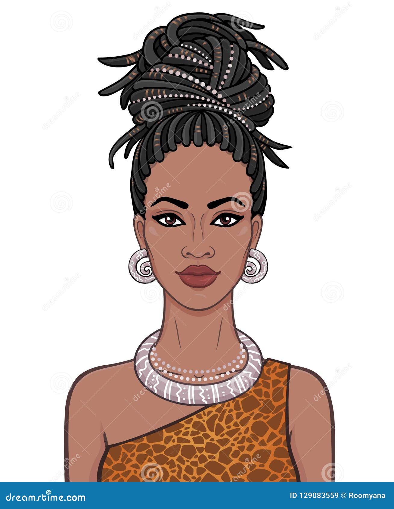 Animation Portrait of the Young Beautiful African Woman in a Dreadlocks.  Stock Vector - Illustration of eyes, folk: 129083559