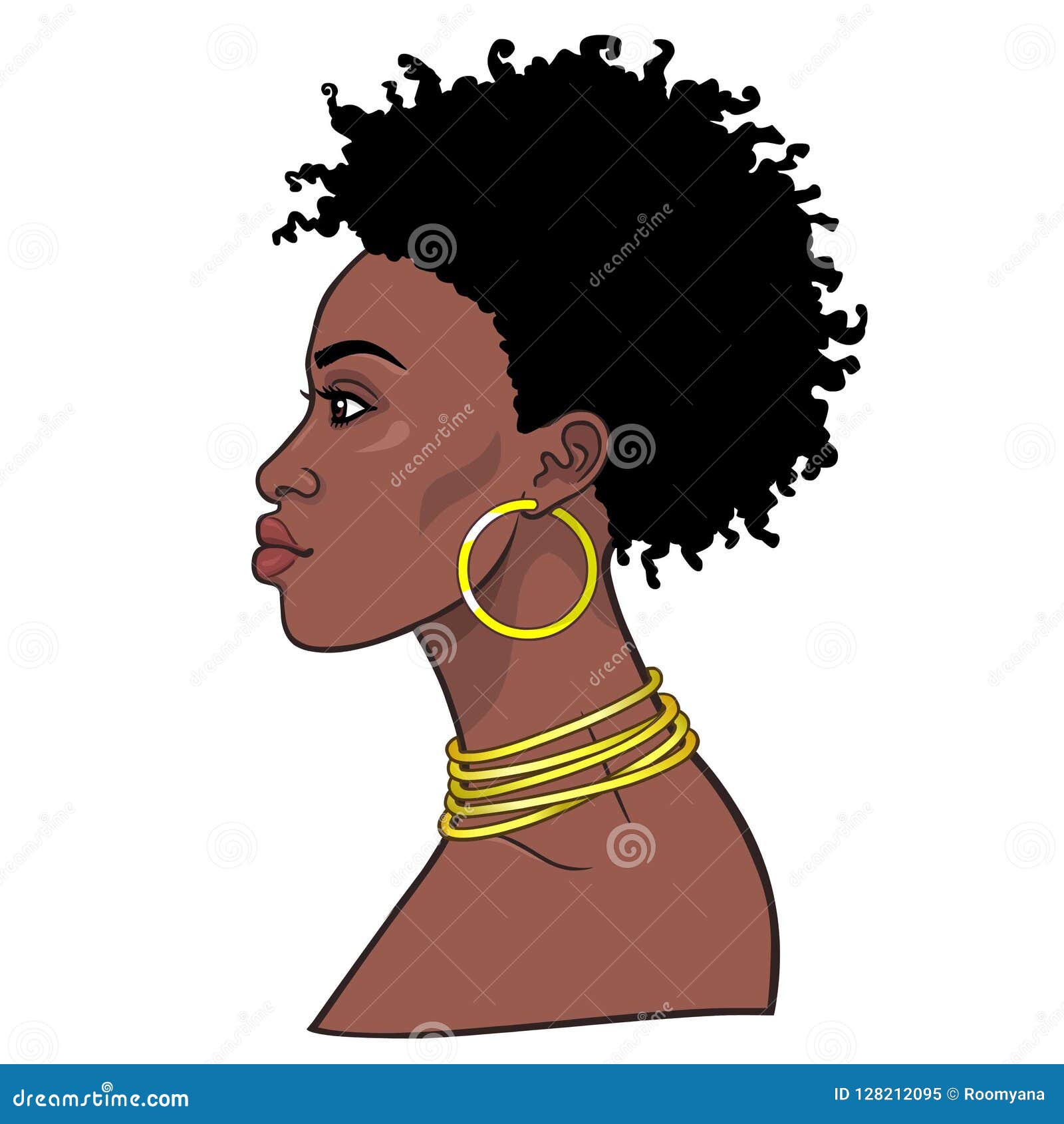 Animation Portrait of the Young Beautiful African Woman. Profile View Stock  Vector - Illustration of beautiful, girl: 128212095