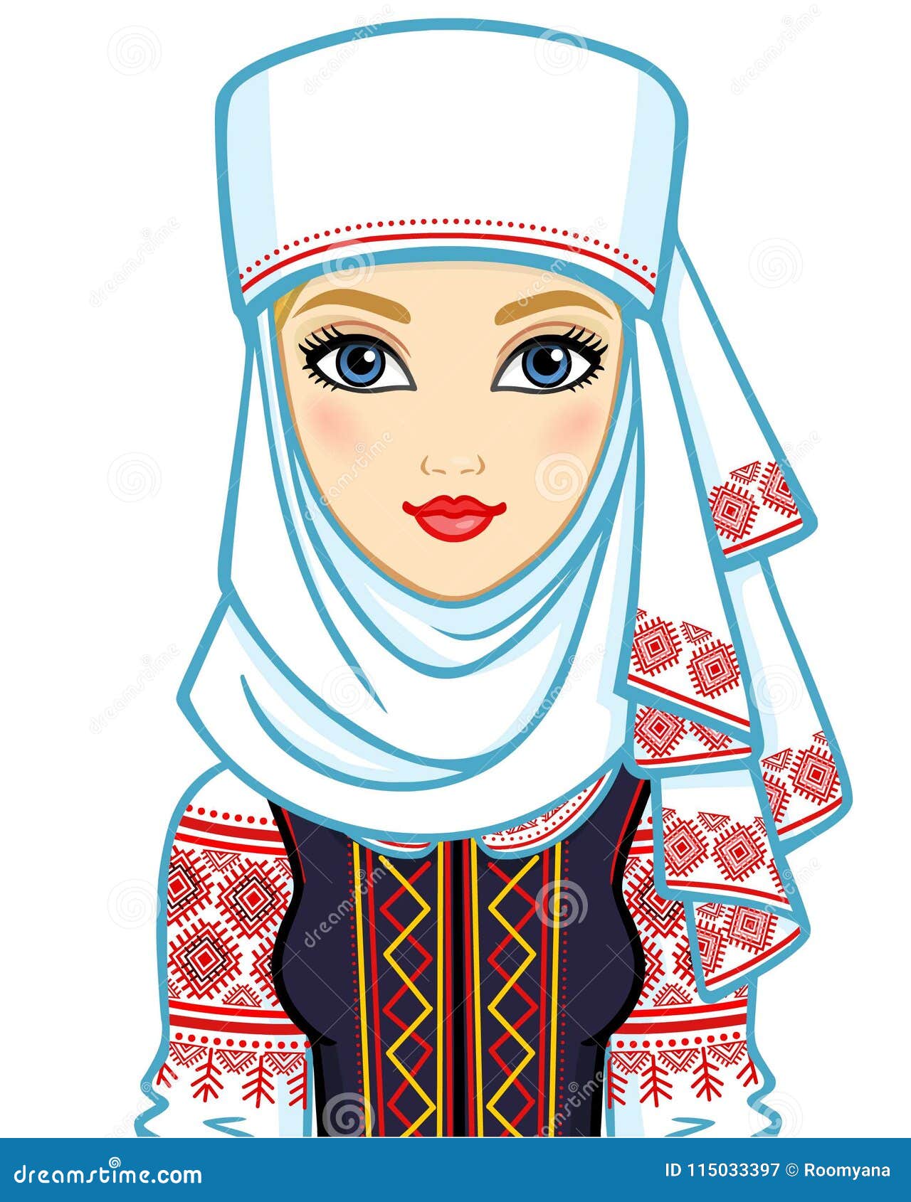 animation portrait of the young belarusian girl in traditional clothes.