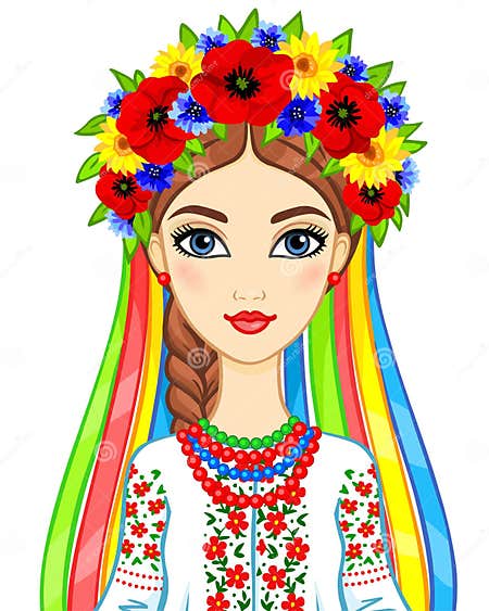 Animation Portrait of the Young Ukrainian Girl in Traditional Clothes ...