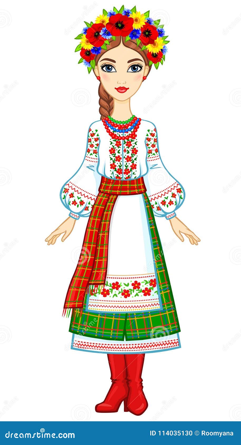 Animation Portrait of the Young Ukrainian Girl in Traditional Clothes ...