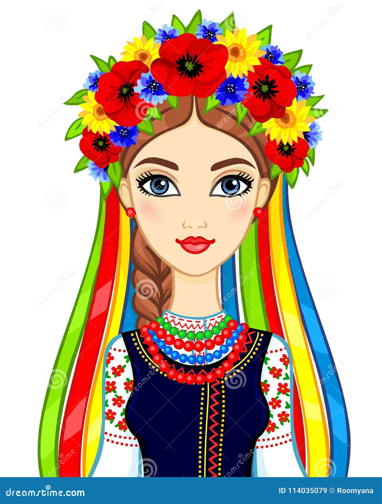 Animation Portrait of the Young Ukrainian Girl in Traditional Clothes ...