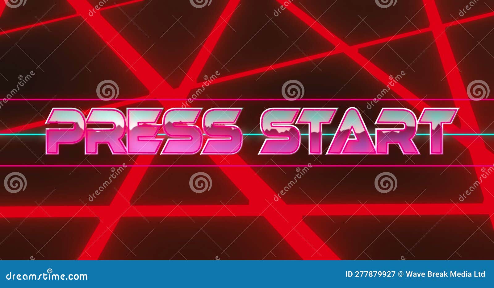 Animation of Press Start Text Over Neon Lights Stock Illustration