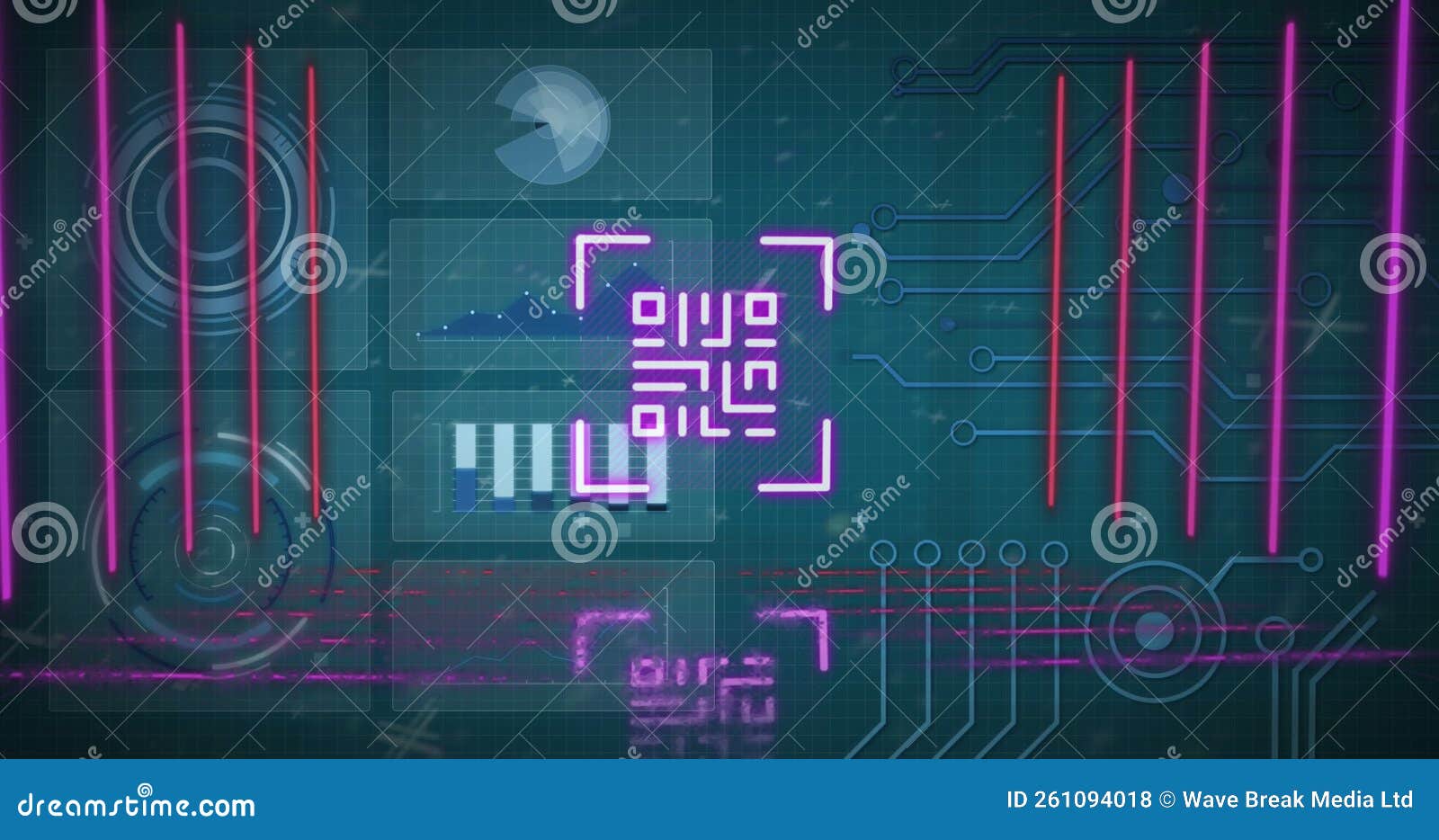 Animation of Qr Codes with Lines Over Infographic Interface Against