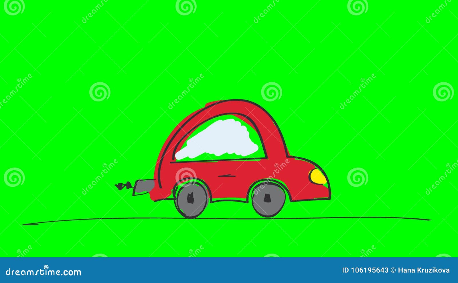Animation of Red Car, Animated Hand Drawn Cartoon Illustration, Loop Able,  on Chroma Key Green Screen Background. Stock Video - Video of cartoon,  animated: 106195643